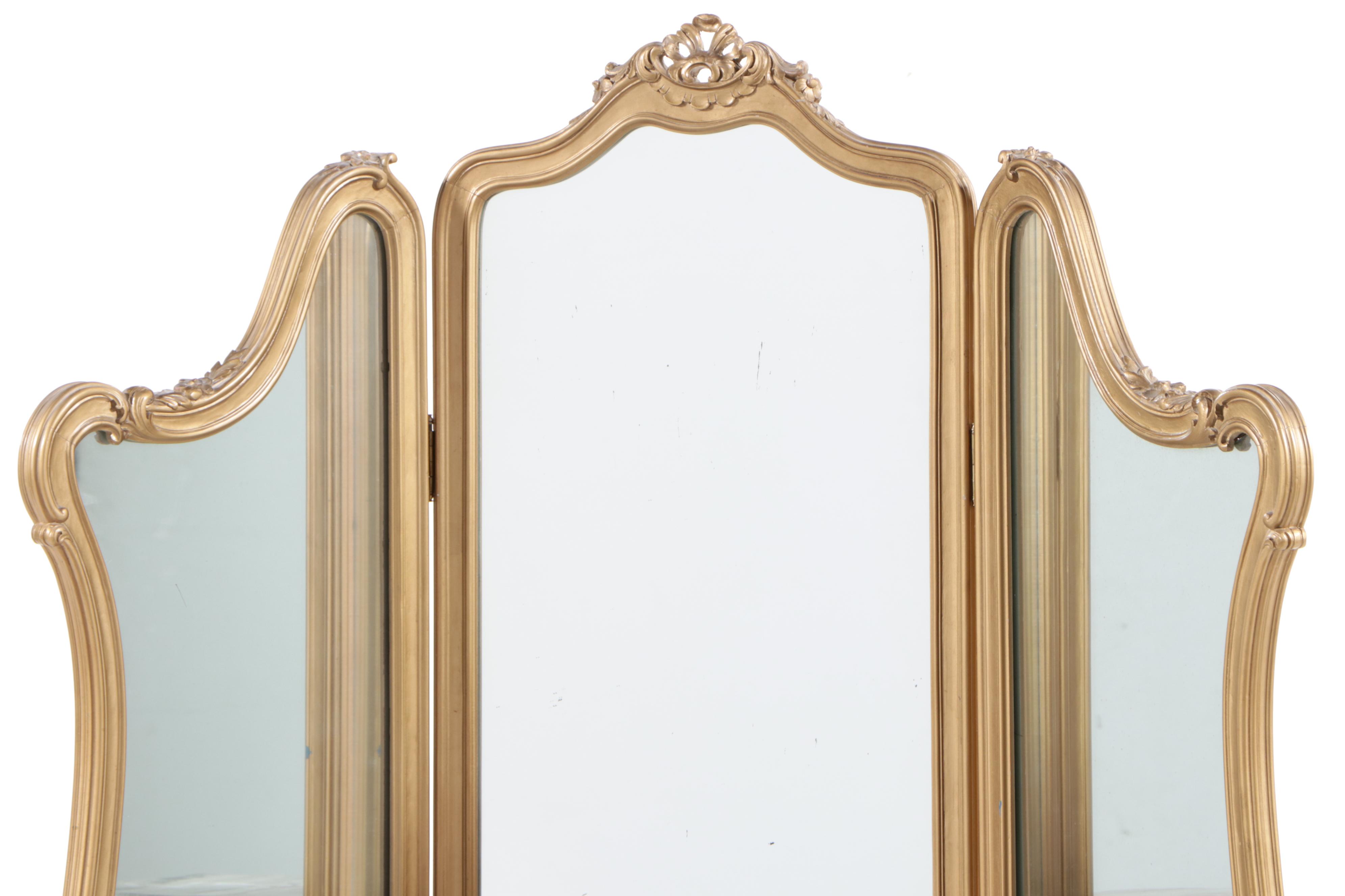 Hollywood Regency Style Dressing Table with Tri-Fold Floor Length Mirrors