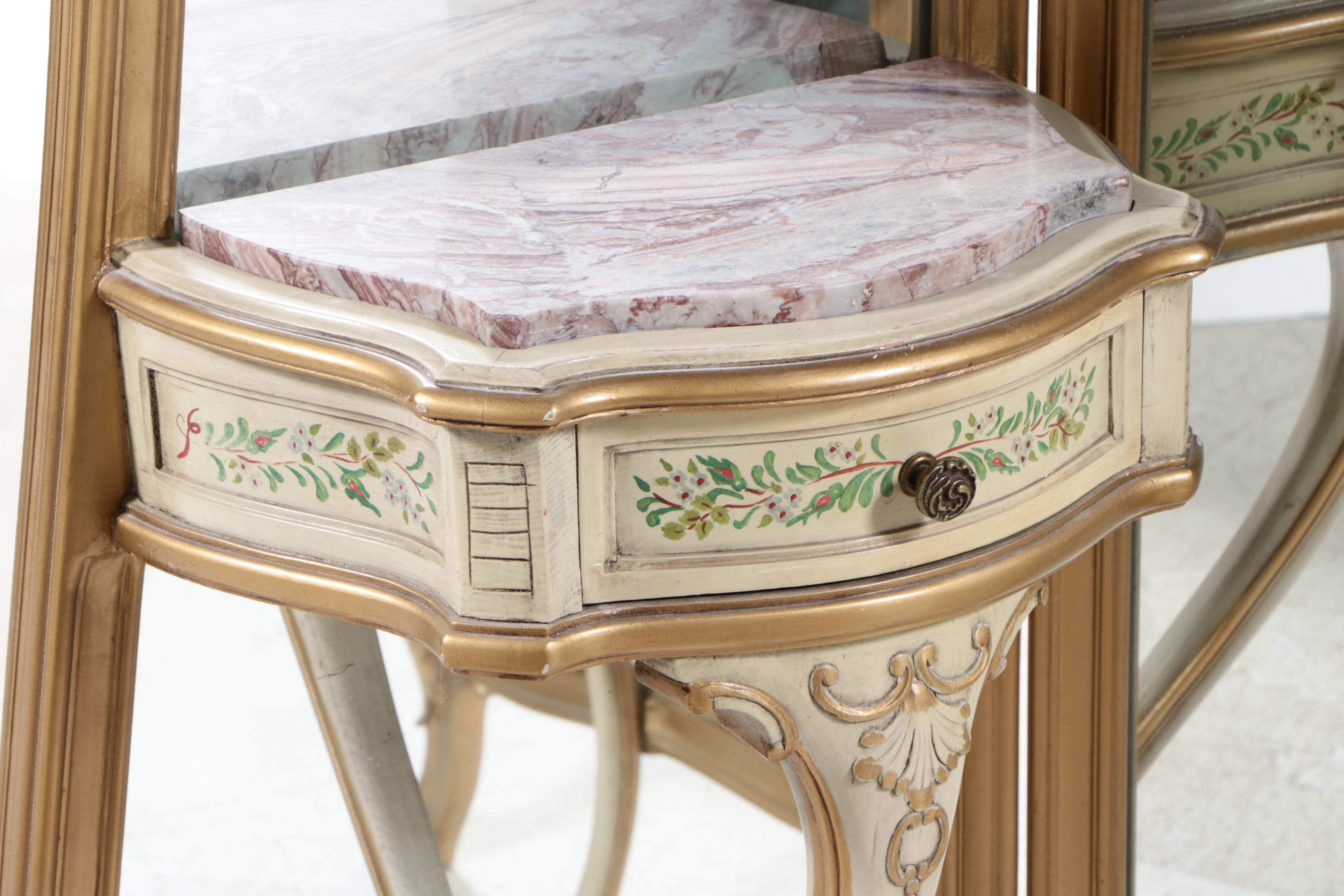 Hollywood Regency Style Dressing Table with Tri-Fold Floor Length Mirrors