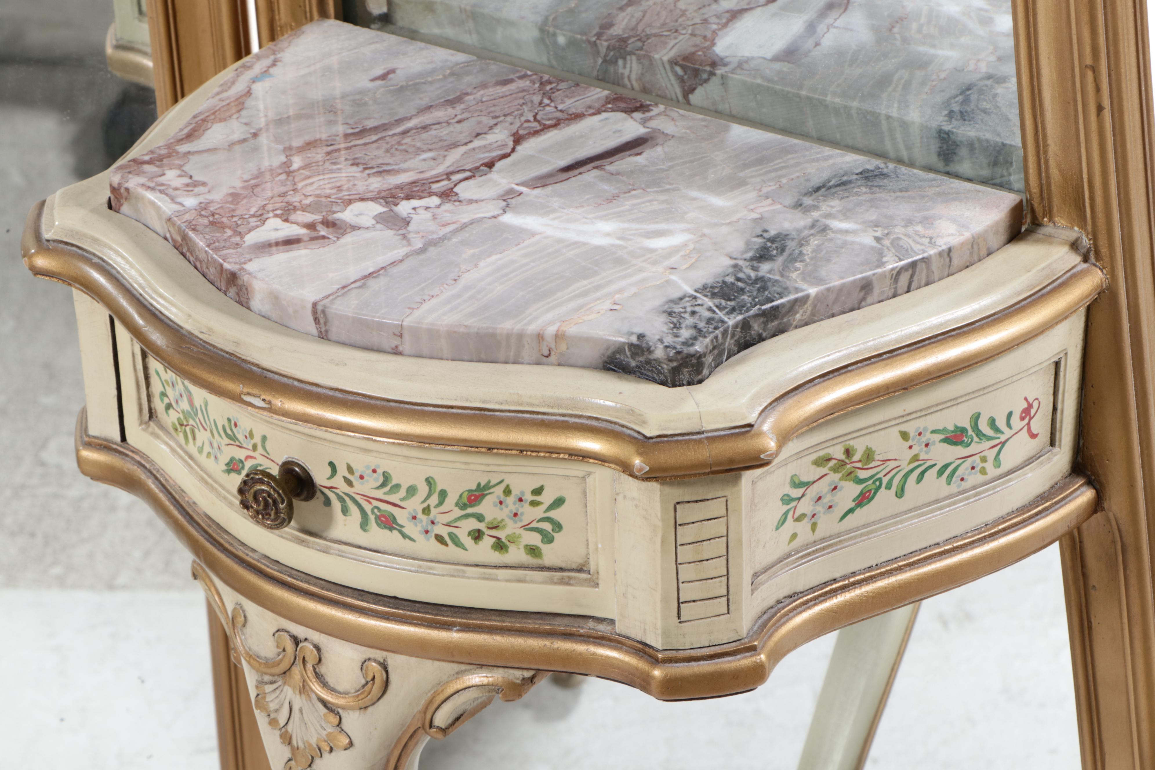 Hollywood Regency Style Dressing Table with Tri-Fold Floor Length Mirrors