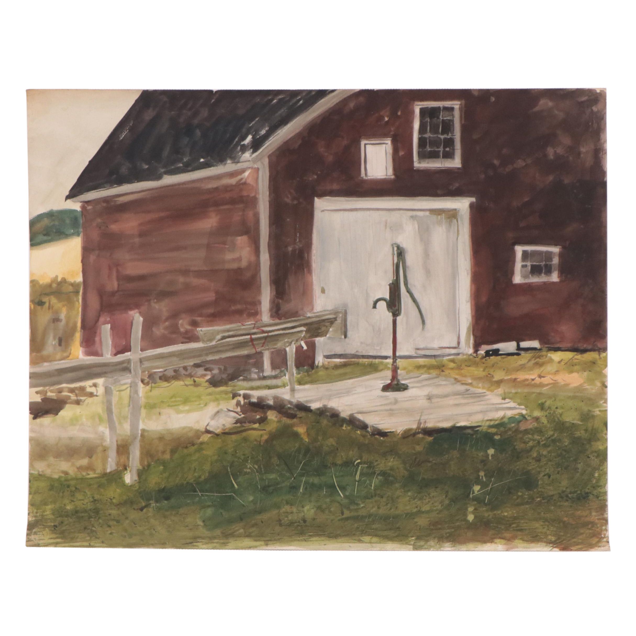 William J. Greenwood Watercolor Painting of a Barn, Late 20th Century