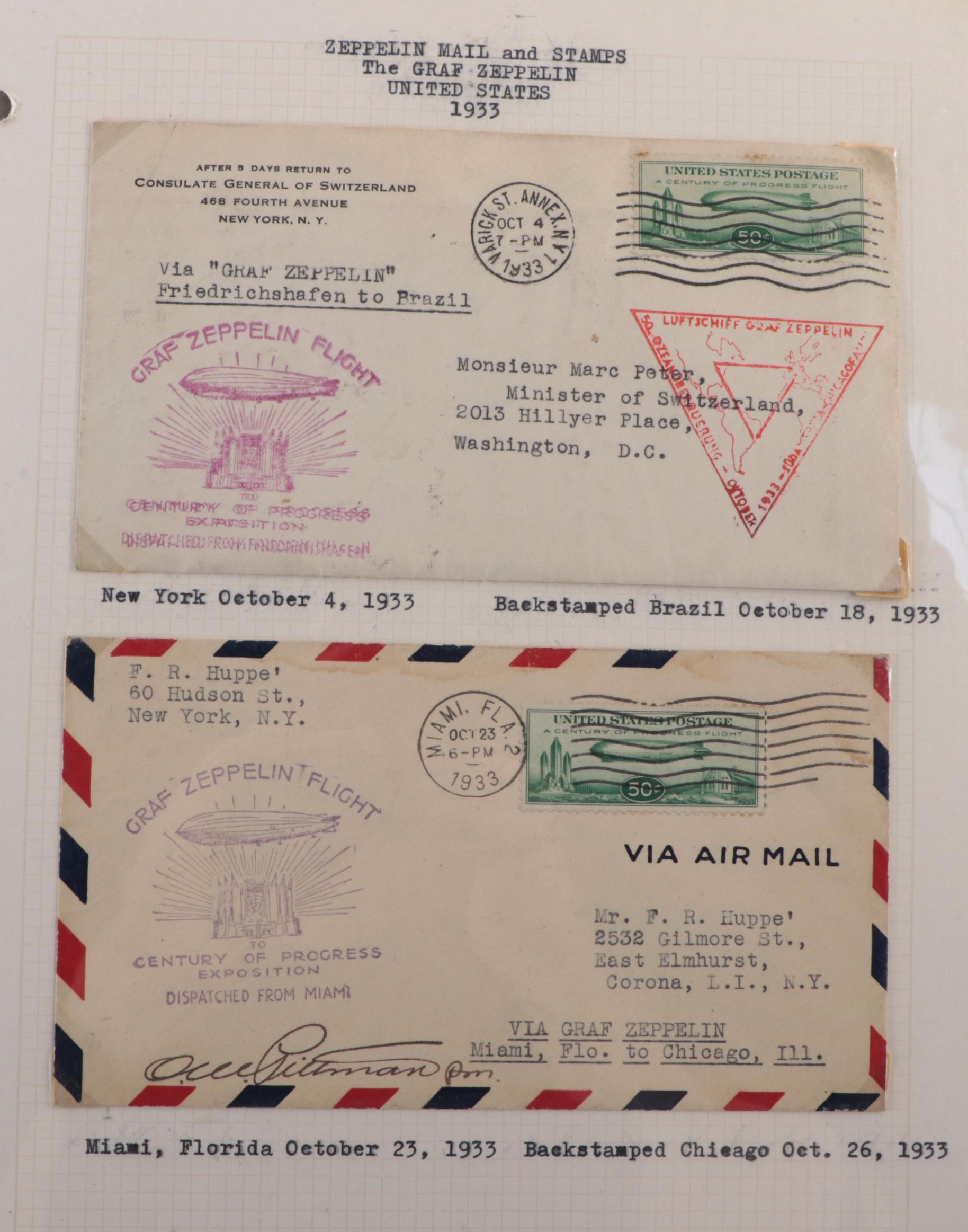 German Zeppelin Postcards, Stamps and Postal Covers, 1930s