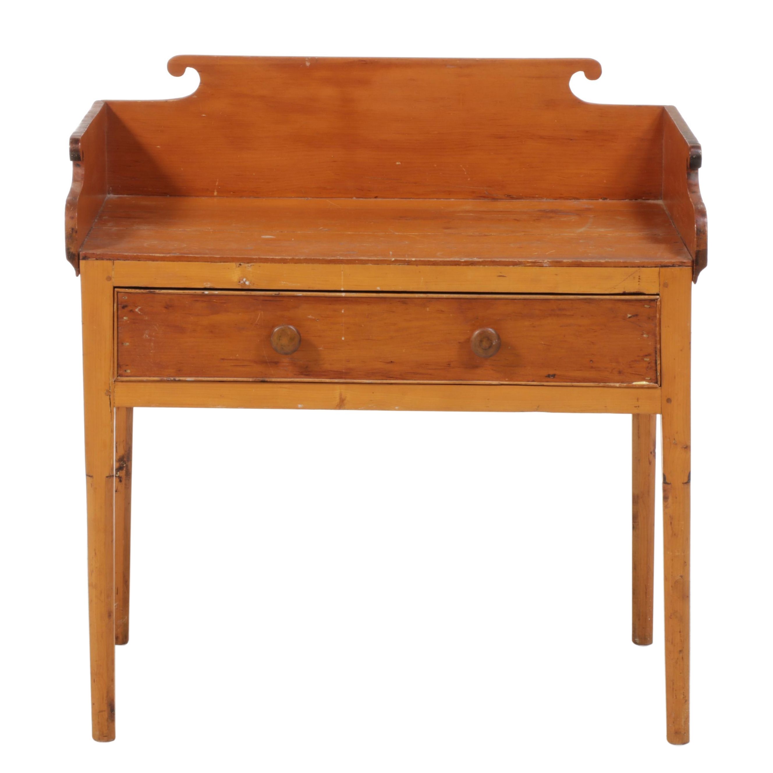 American Primitive Pine Work Table, 19th Century