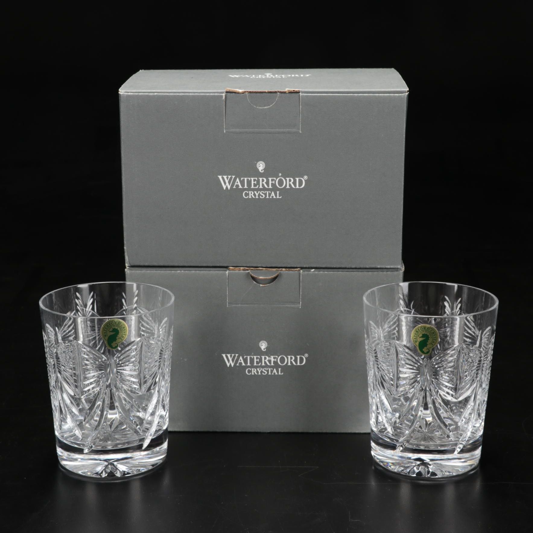 Waterford "Happiness" Millennium Series Double Old-Fashioned Glasses