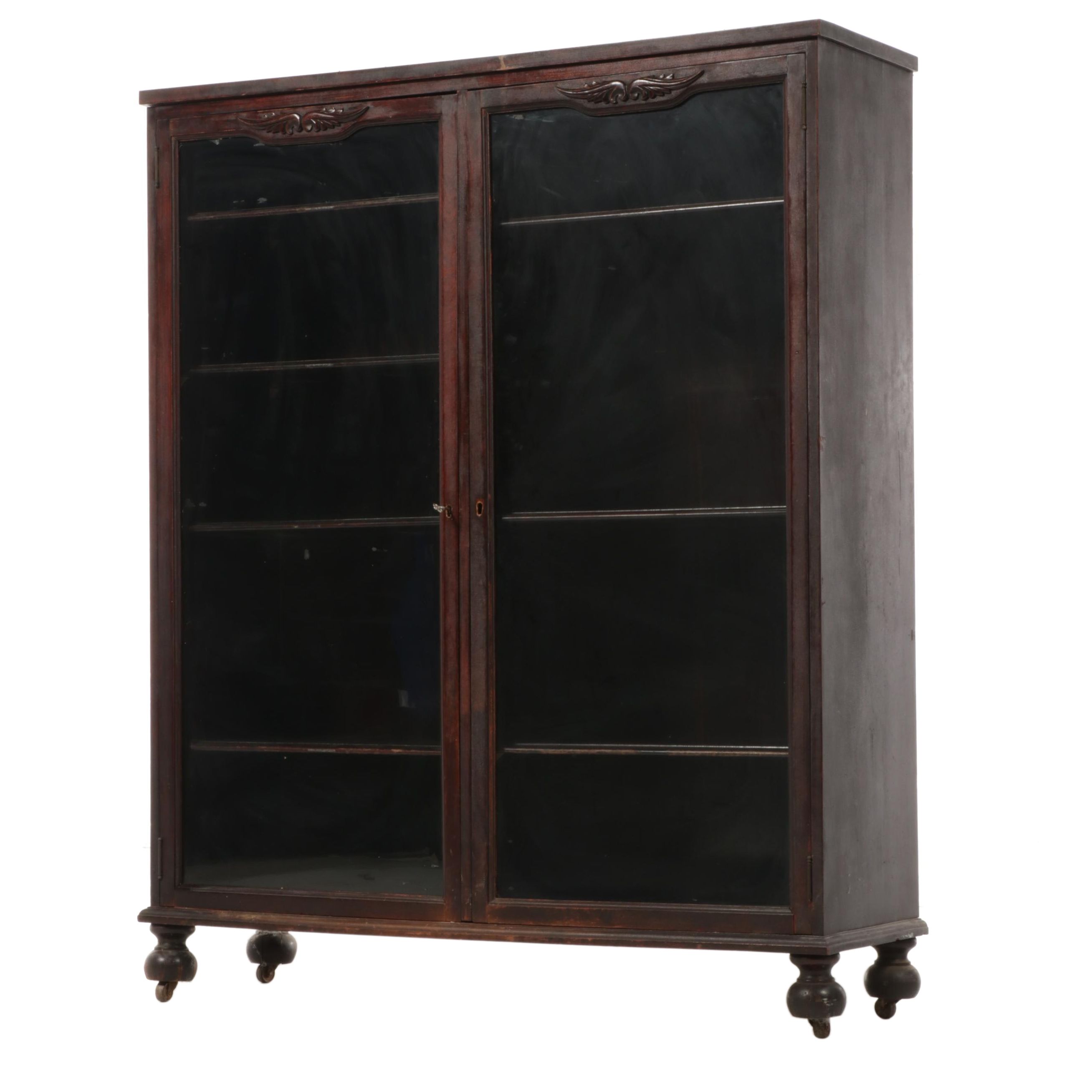 Victorian Hardwood Glass-Front Bookcase, Circa 1900