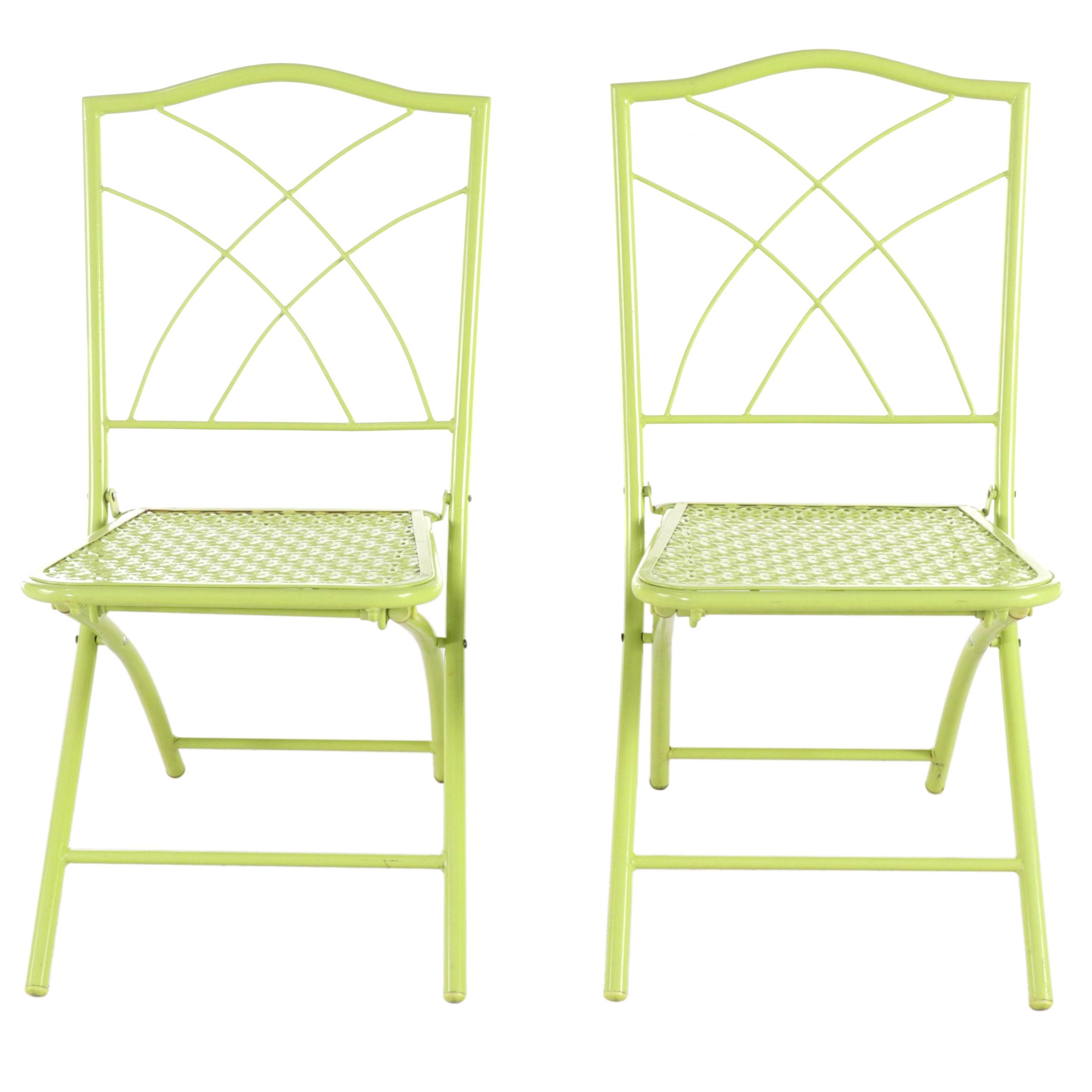 Pair of Painted Metal Folding Patio Chairs