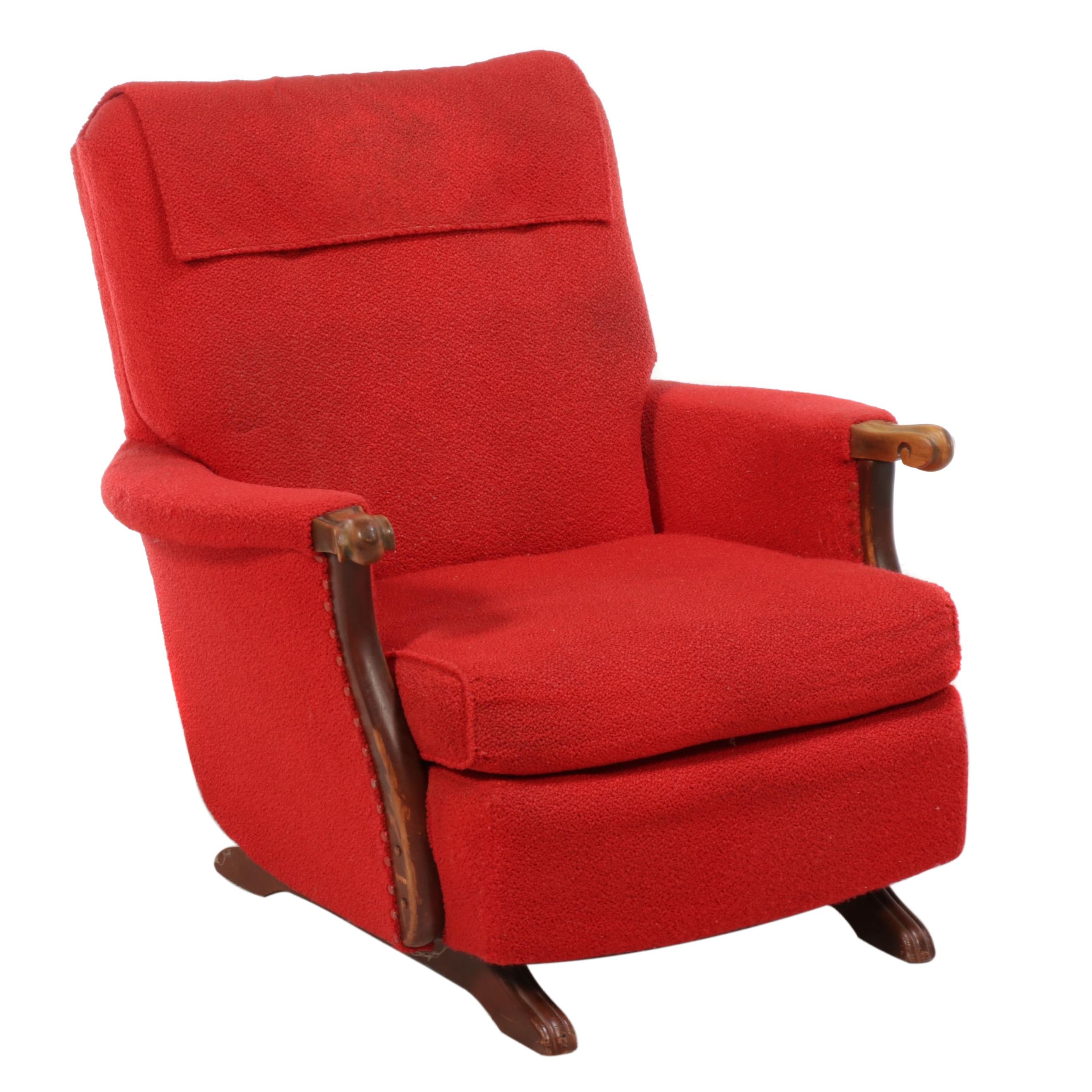 Upholstered Wooden Platform Rocking Armchair, Mid to Late 20th Century
