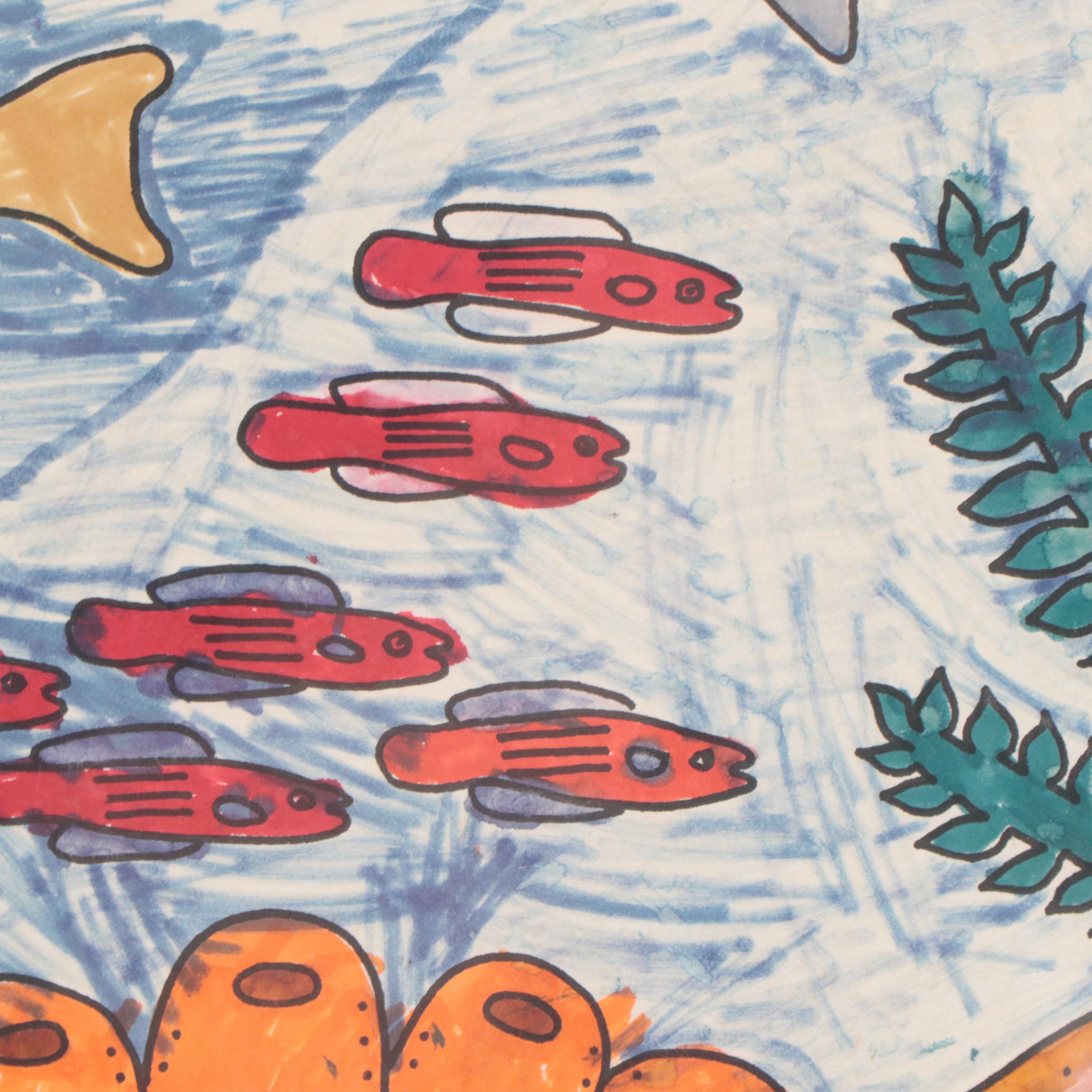 Diane Varney Mixed Media Painting of Underwater Scene, 1995