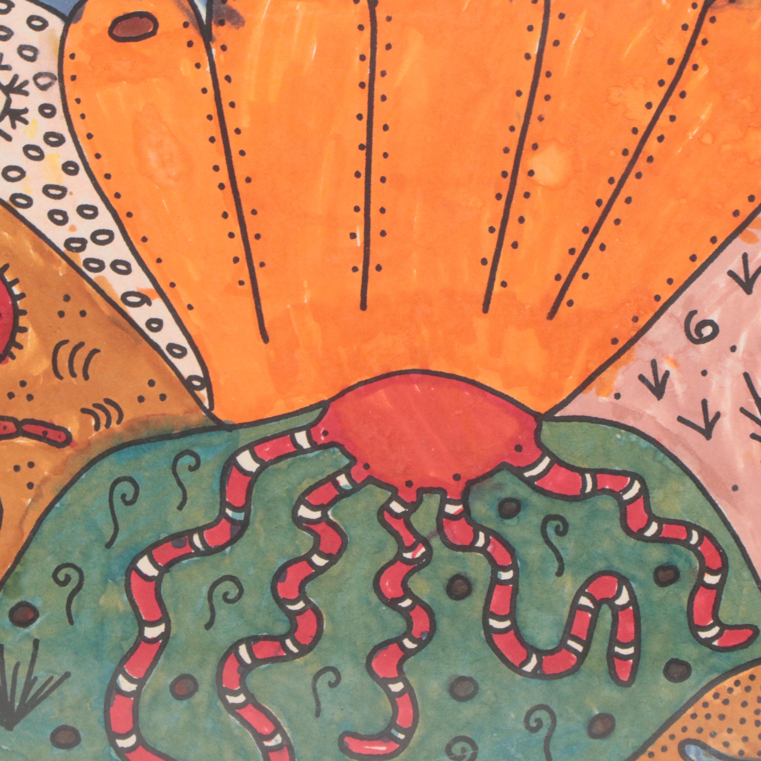 Diane Varney Mixed Media Painting of Underwater Scene, 1995