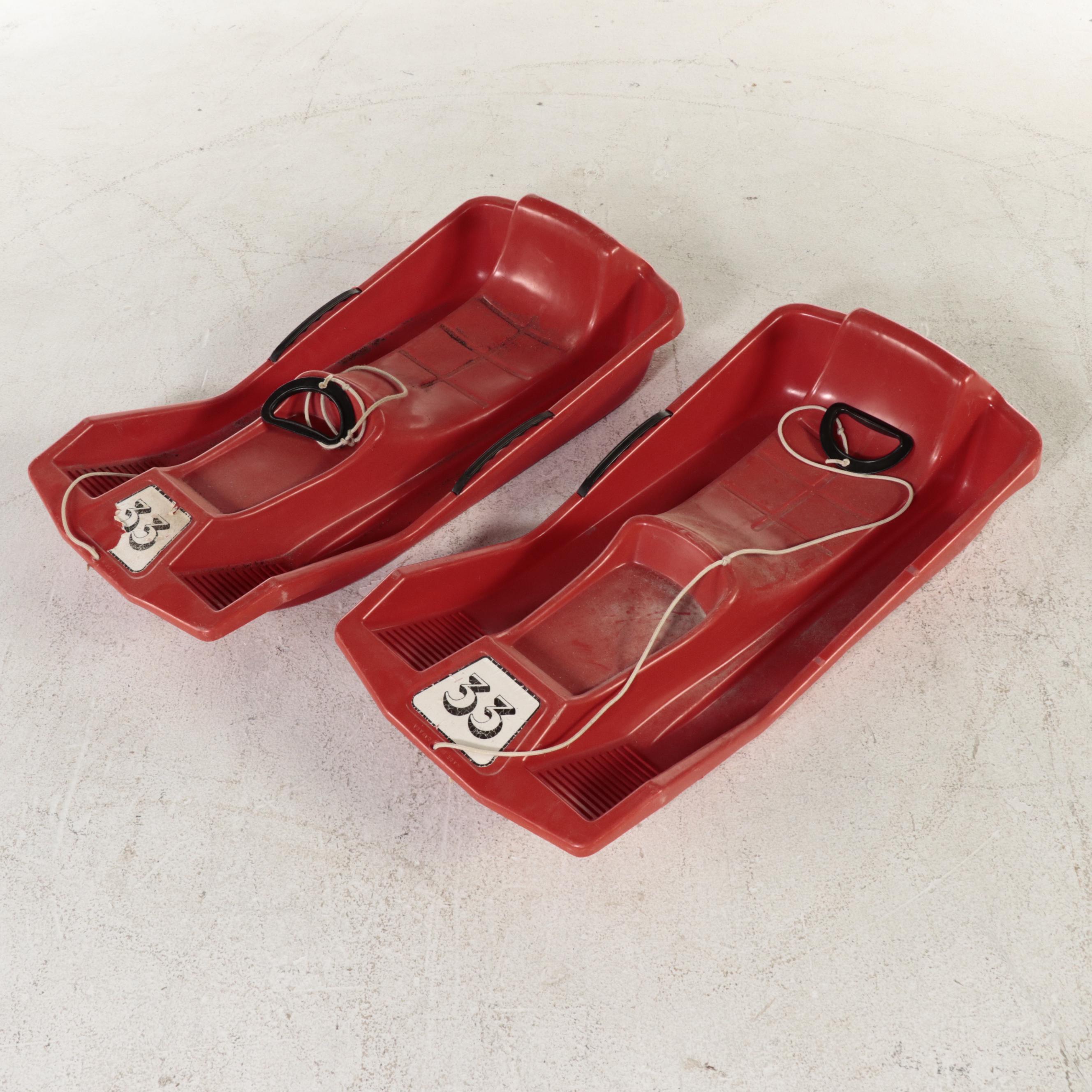 Jet Racer Ride-On Toy with Two Red Plastic Sleds, Mid to Late 20th Century