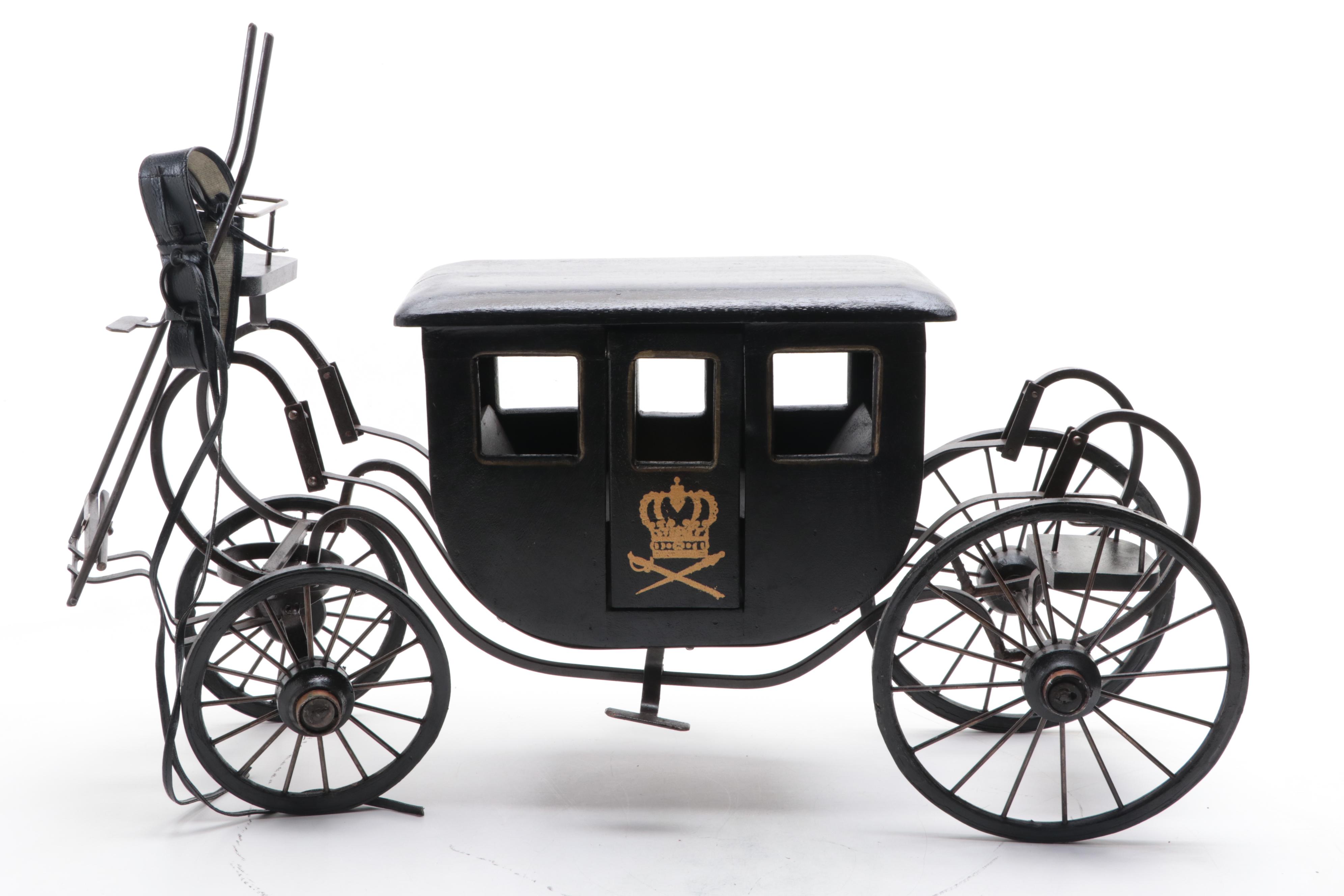 Wood and Metal English Royal Coach Model with Toy Horse Harness