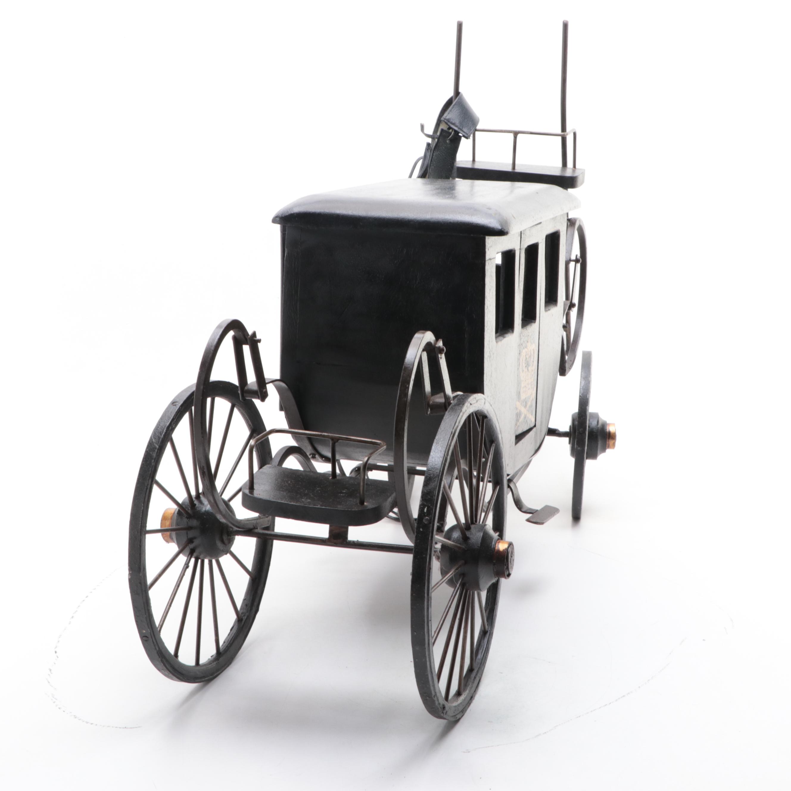Wood and Metal English Royal Coach Model with Toy Horse Harness