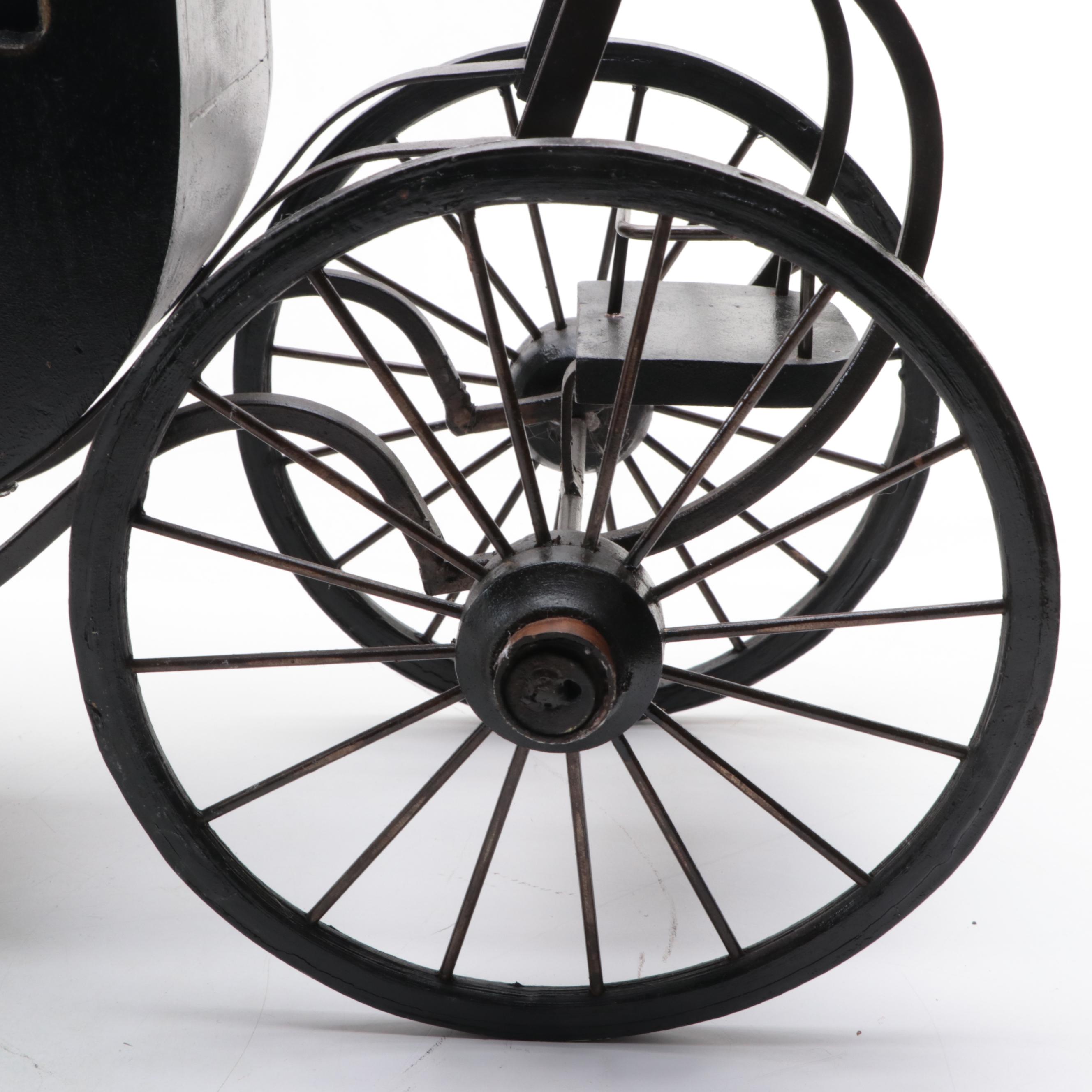 Wood and Metal English Royal Coach Model with Toy Horse Harness