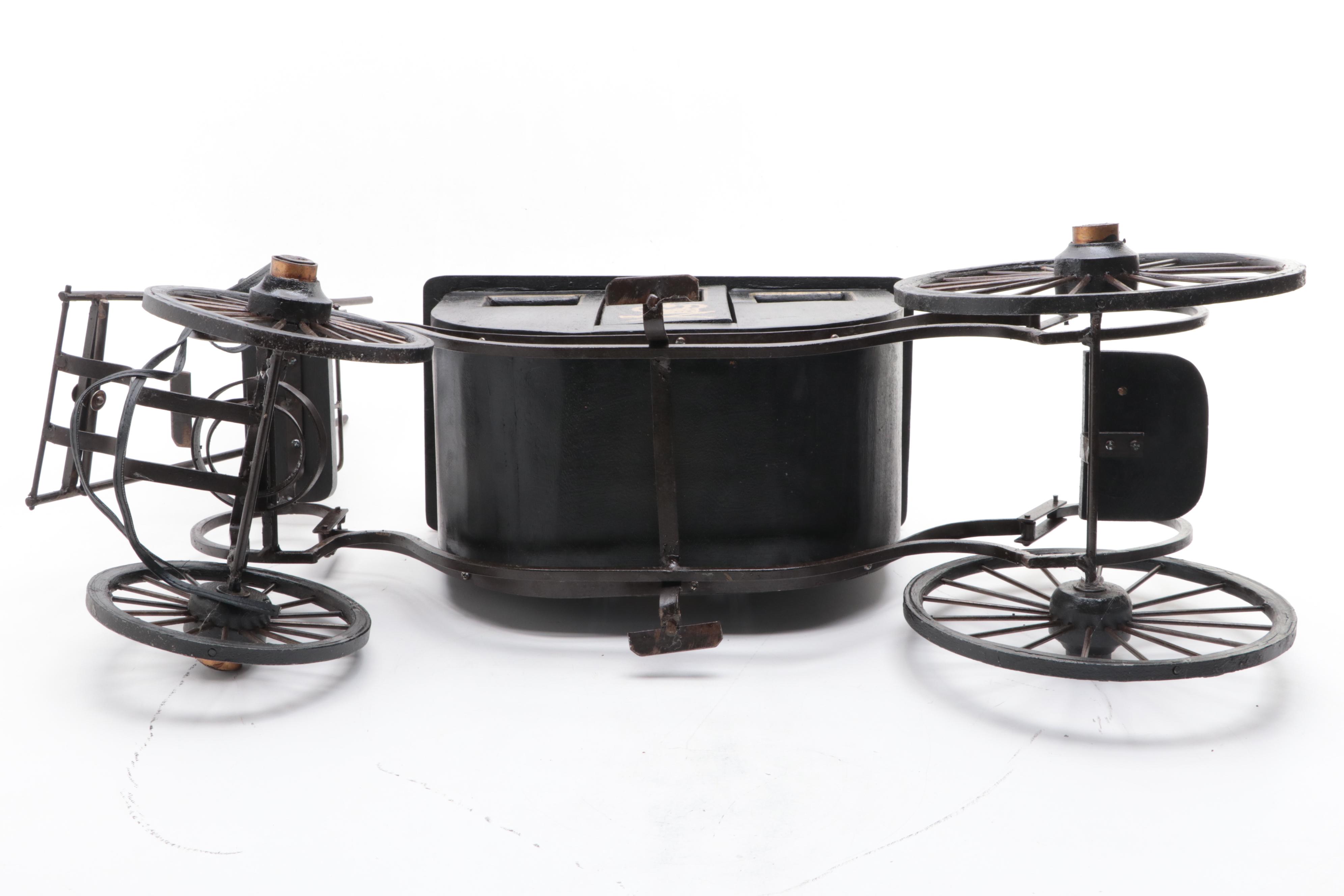 Wood and Metal English Royal Coach Model with Toy Horse Harness