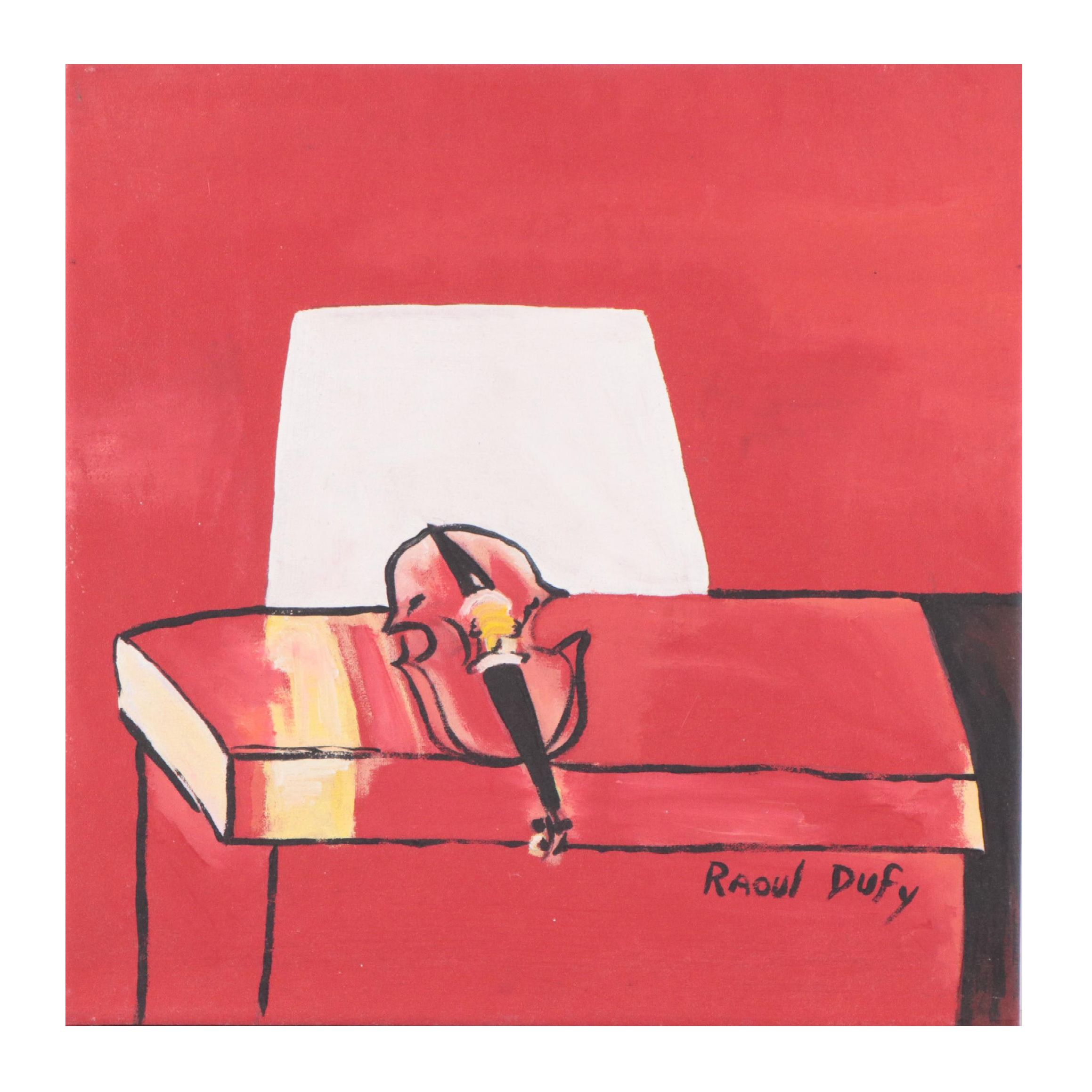 Acrylic Painting After Raoul Dufy "The Red Violin," 1995