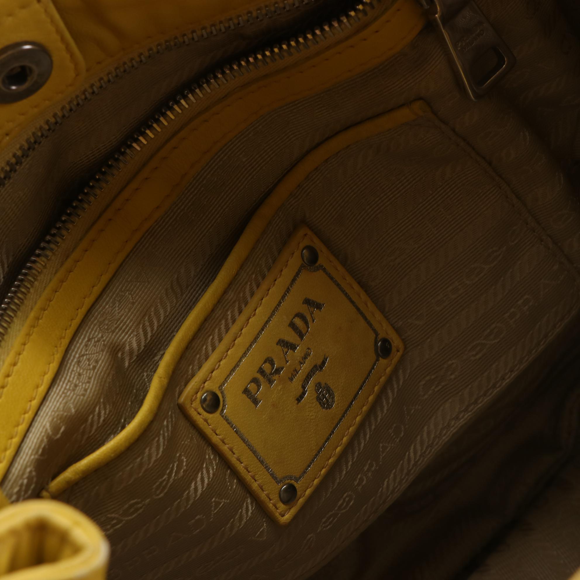 Prada Top Handle Two-Way Accordion Tote in Yellow Vitello Lux Leather