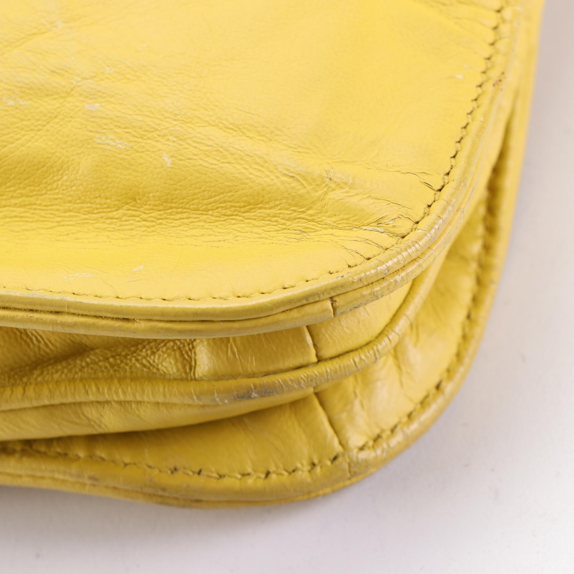 Prada Top Handle Two-Way Accordion Tote in Yellow Vitello Lux Leather