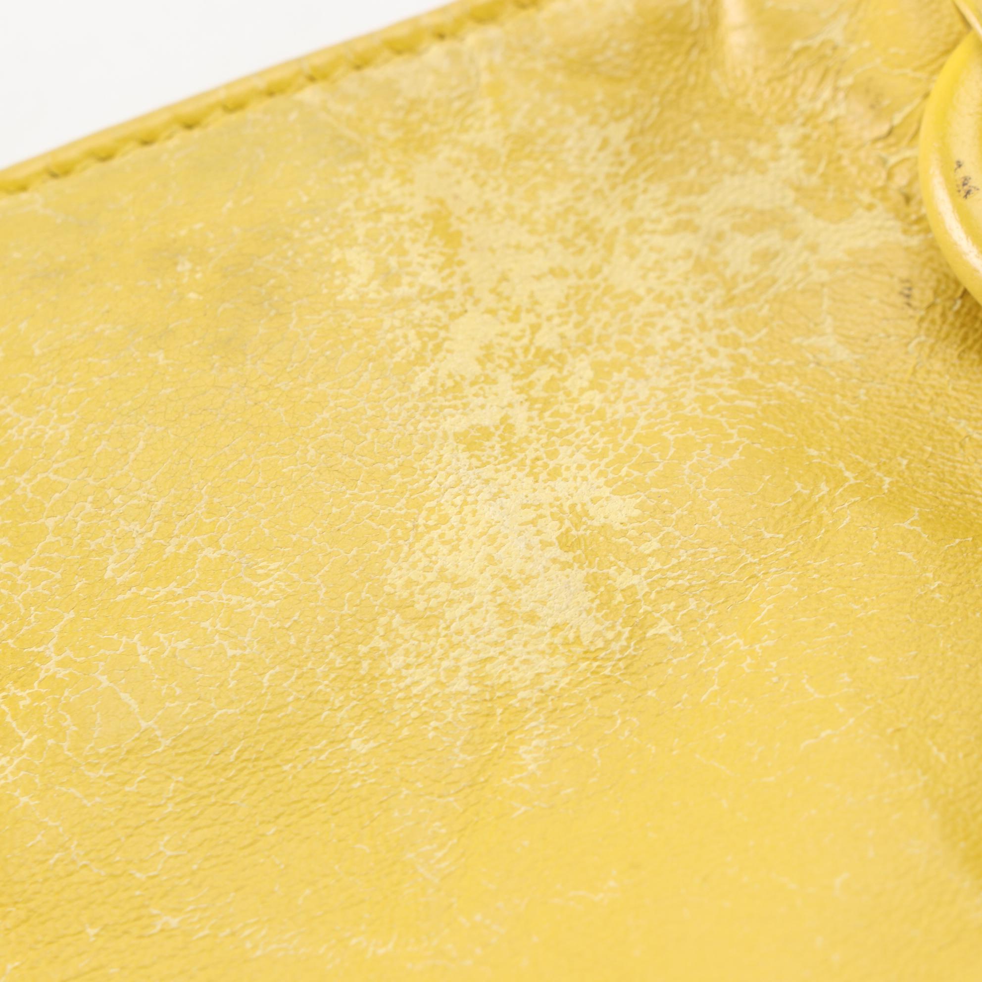 Prada Top Handle Two-Way Accordion Tote in Yellow Vitello Lux Leather