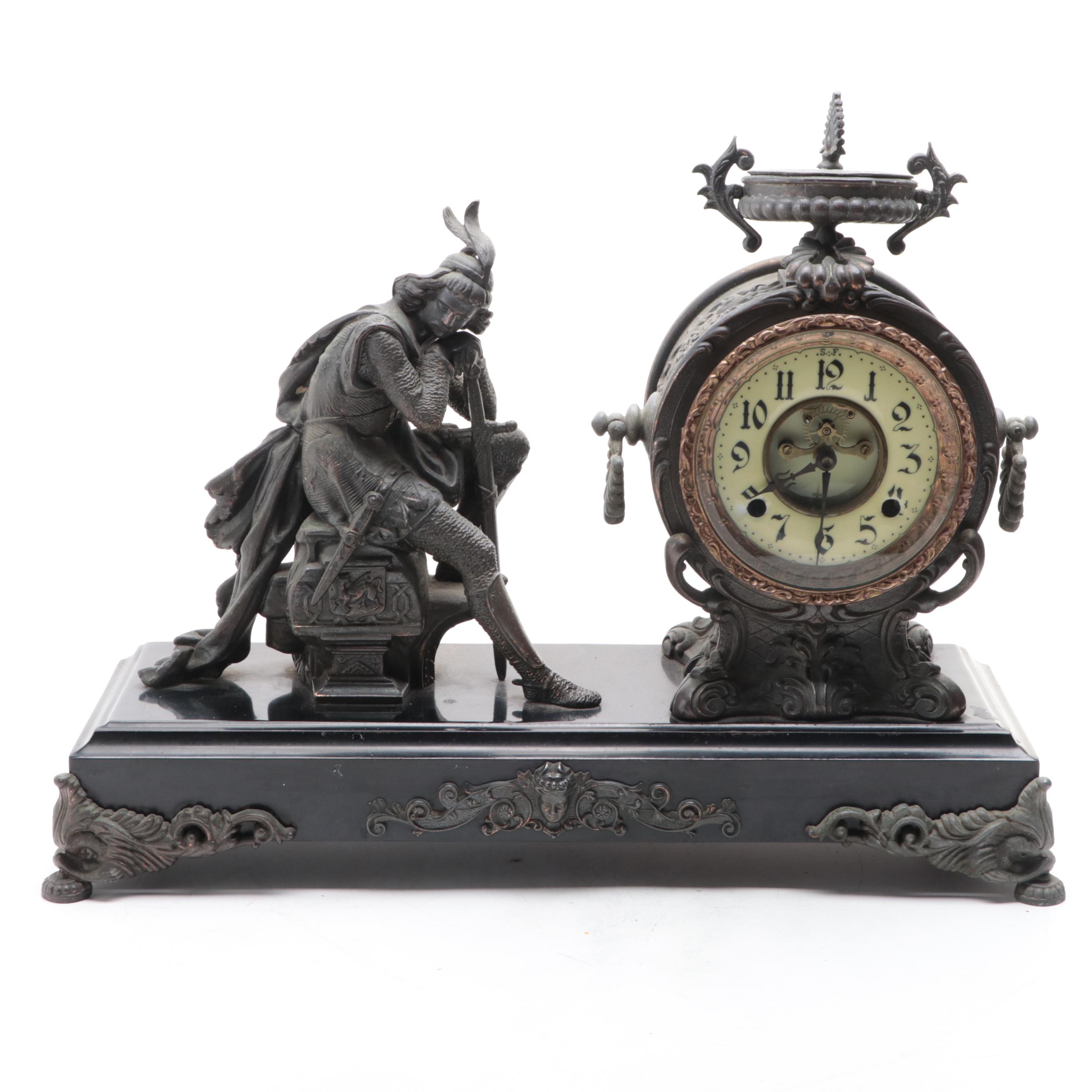 New Haven Clock Co. Ivanhoe Figurial Mantel Clock, Late 19th/ Early 20th C.