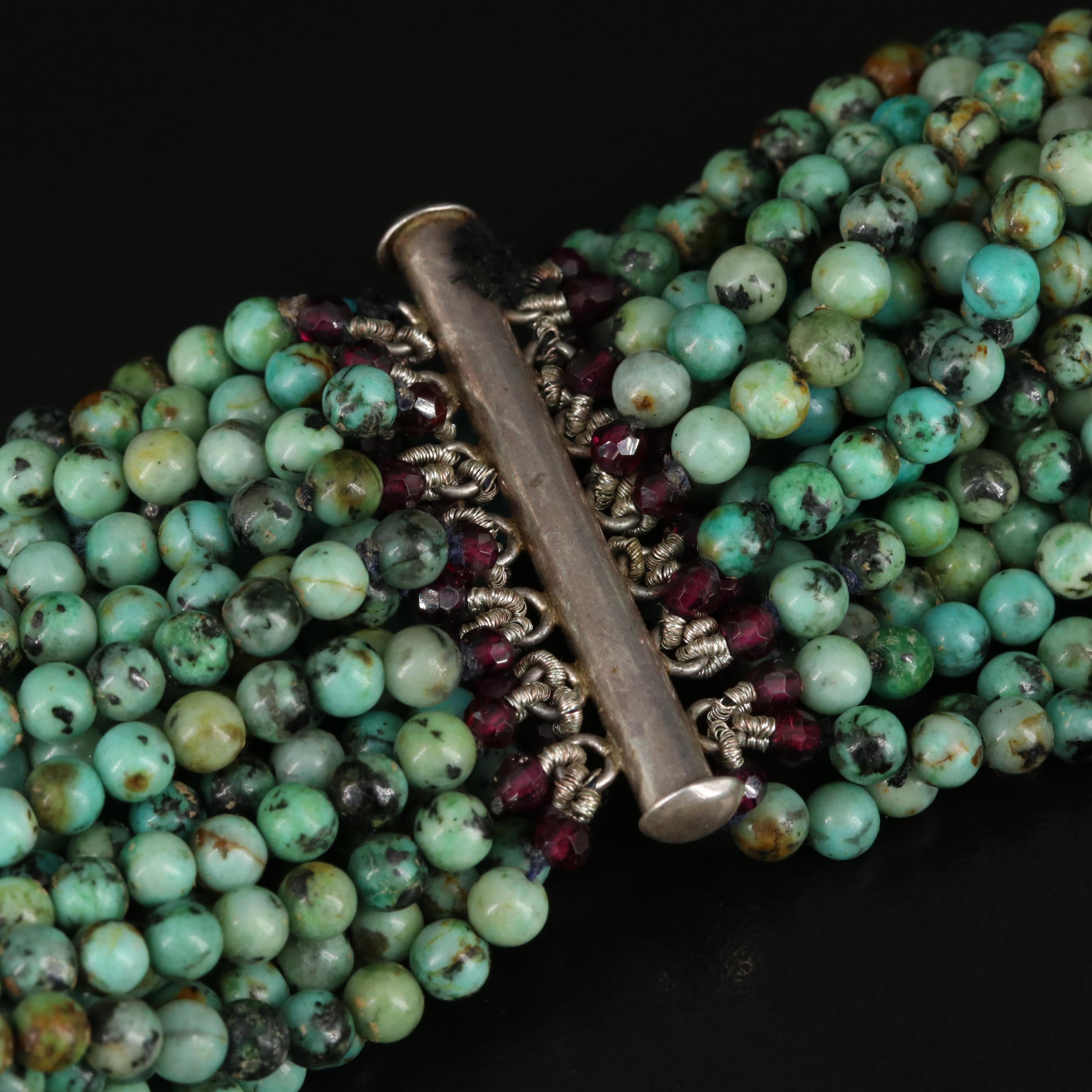 Sterling Turquoise and Glass Torsade Necklace