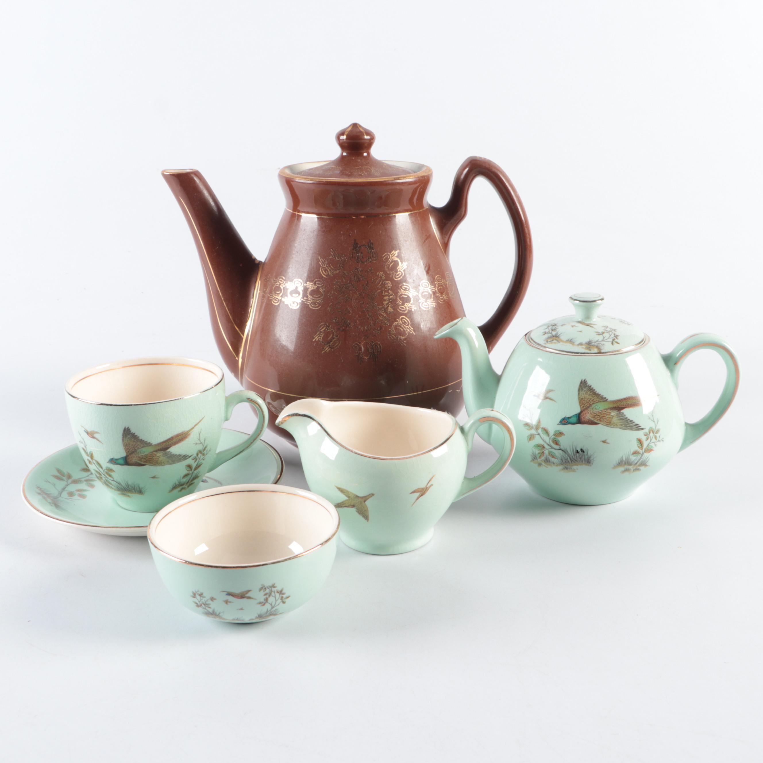 Weller Pottery Teapot with Alfred Meakin Tea Service, 20th Century