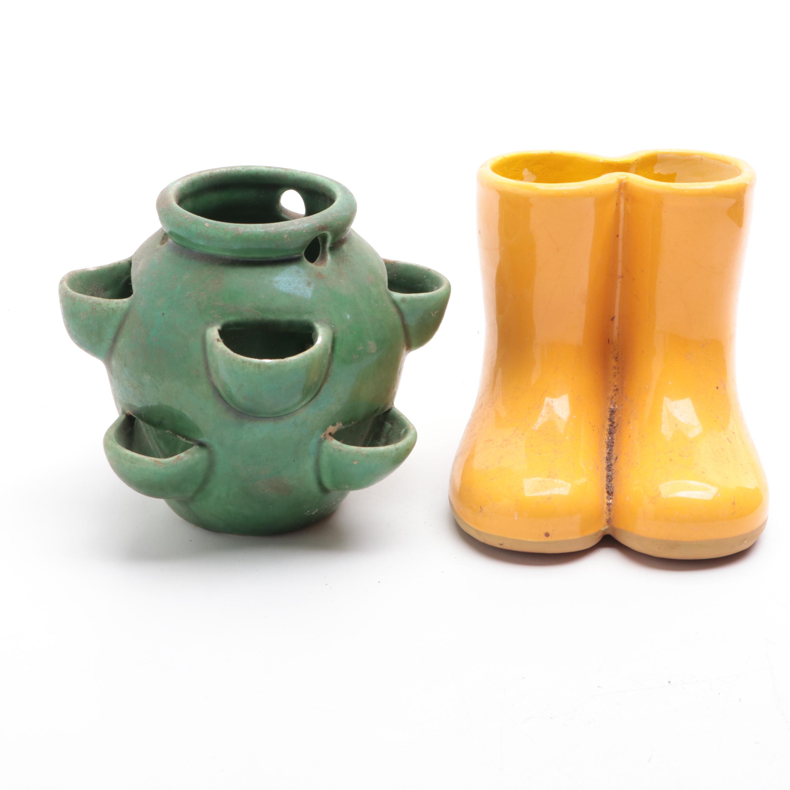 Ceramic Strawberry Pot with Wall Hook, Watering Can, and More