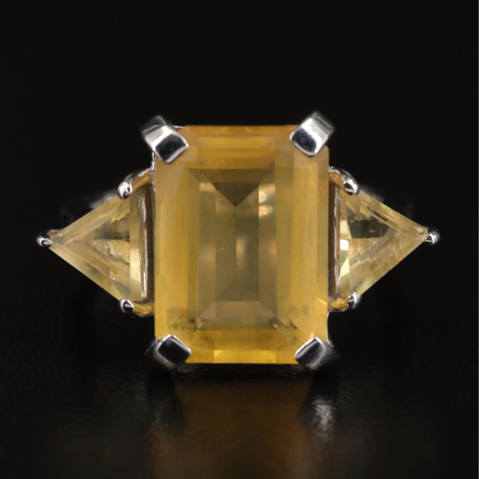 Sterling Citrine Rectangular Faceted Ring