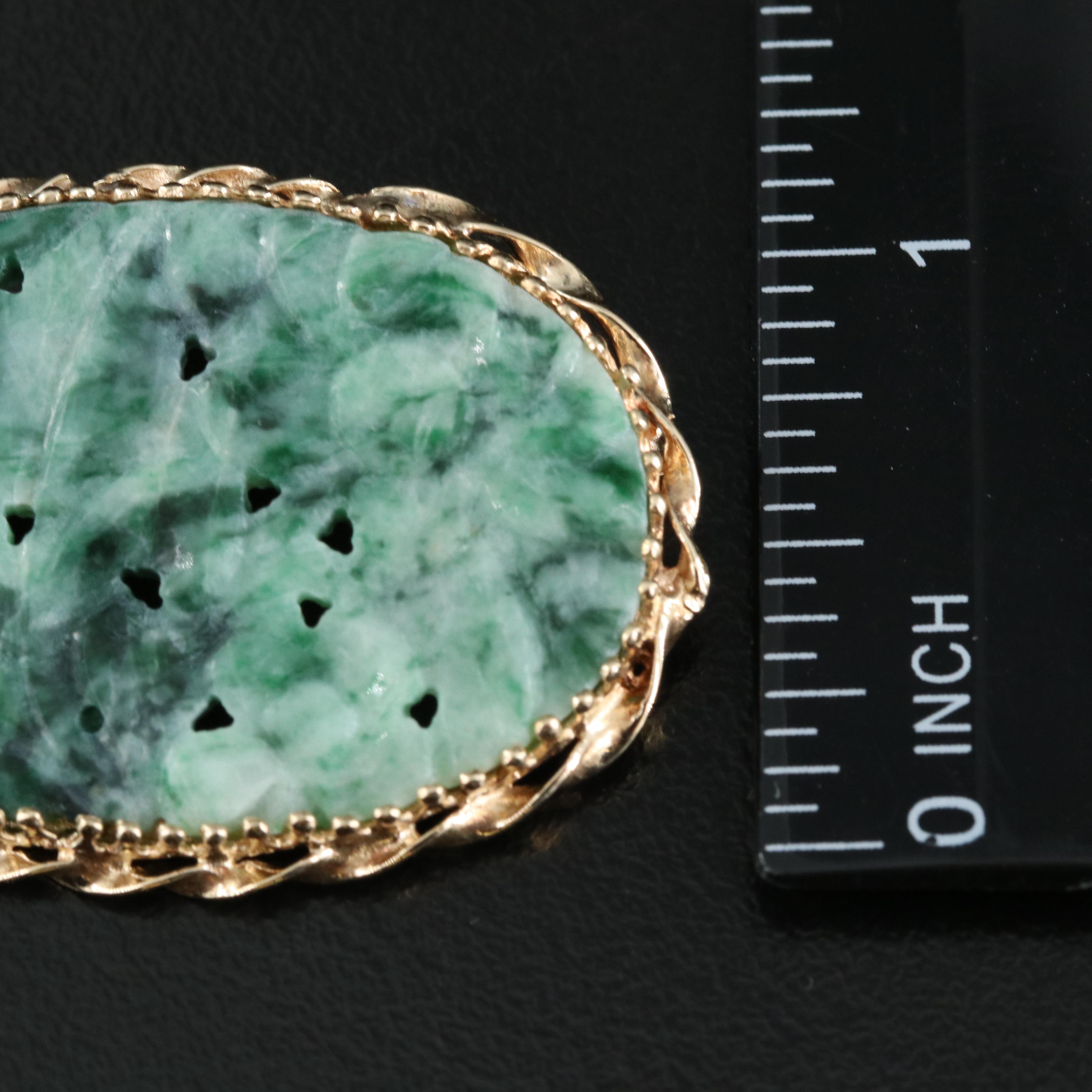 14K Carved Jadeite Brooch