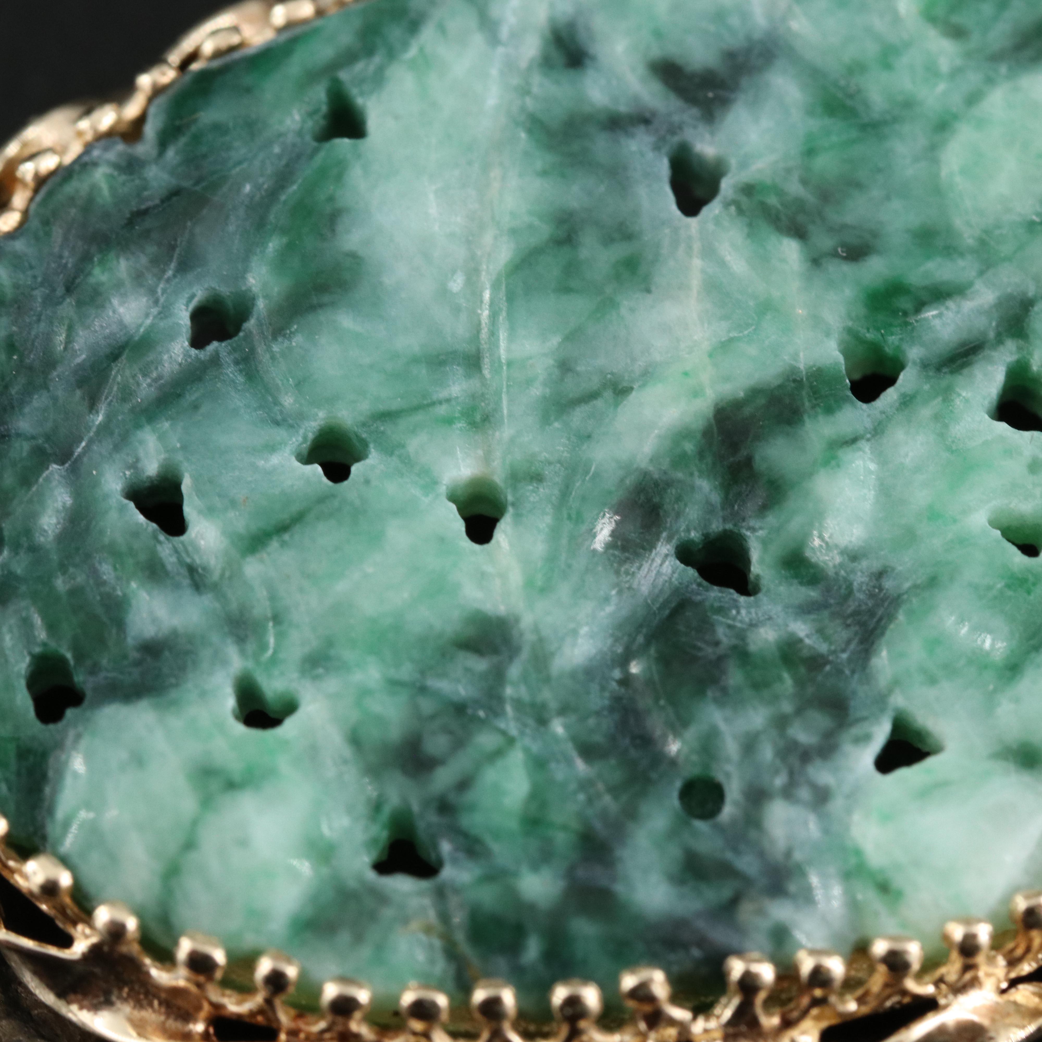 14K Carved Jadeite Brooch