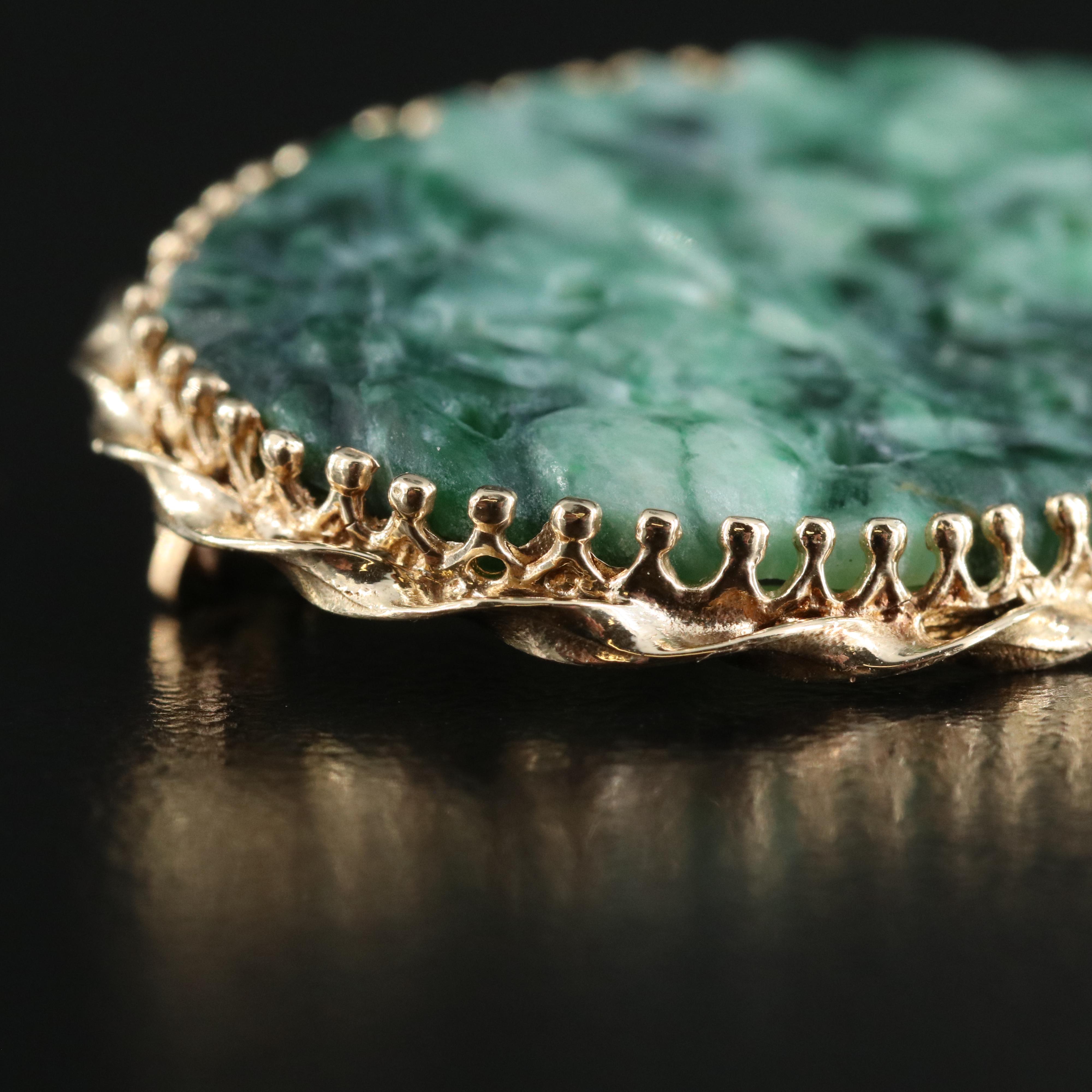 14K Carved Jadeite Brooch