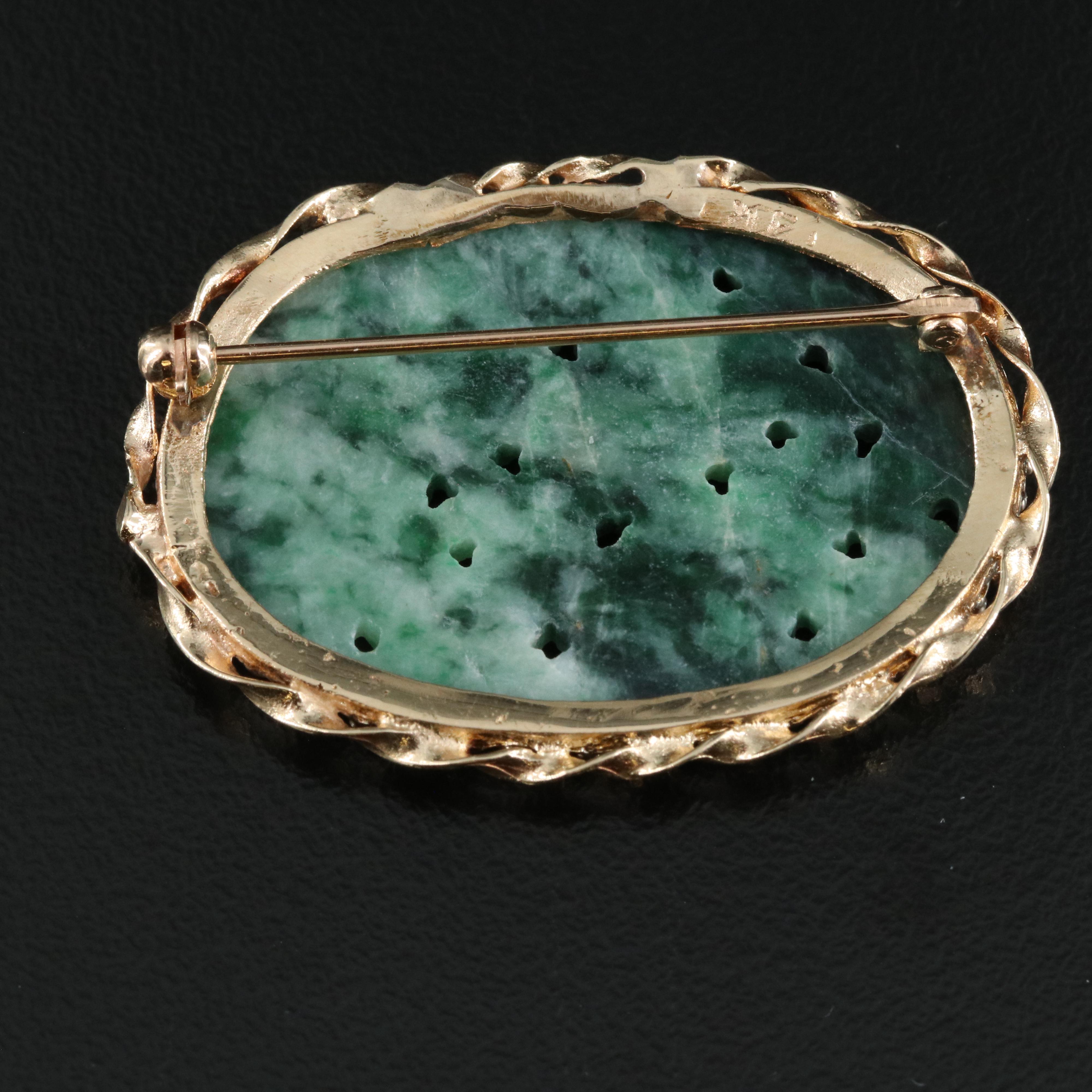 14K Carved Jadeite Brooch