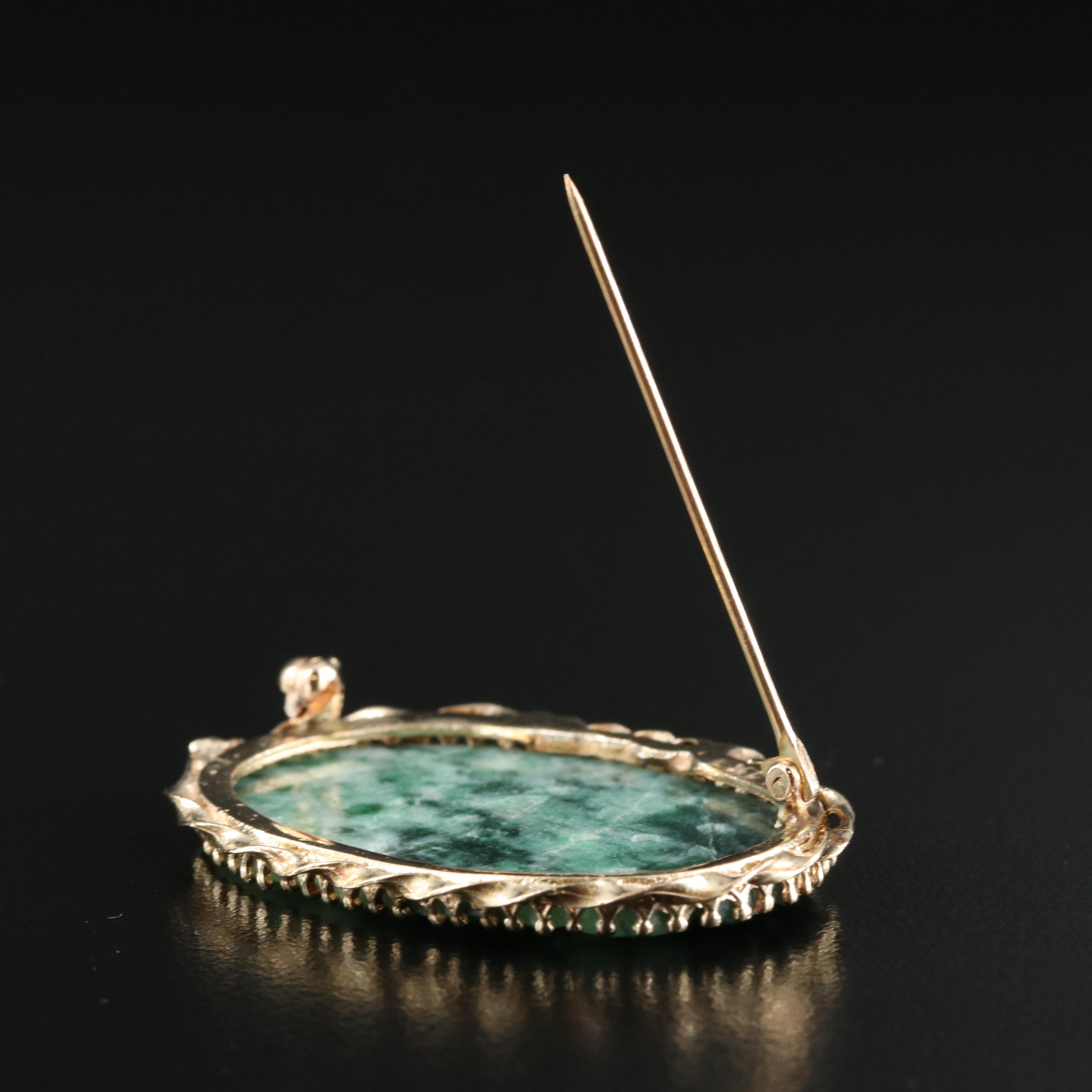 14K Carved Jadeite Brooch