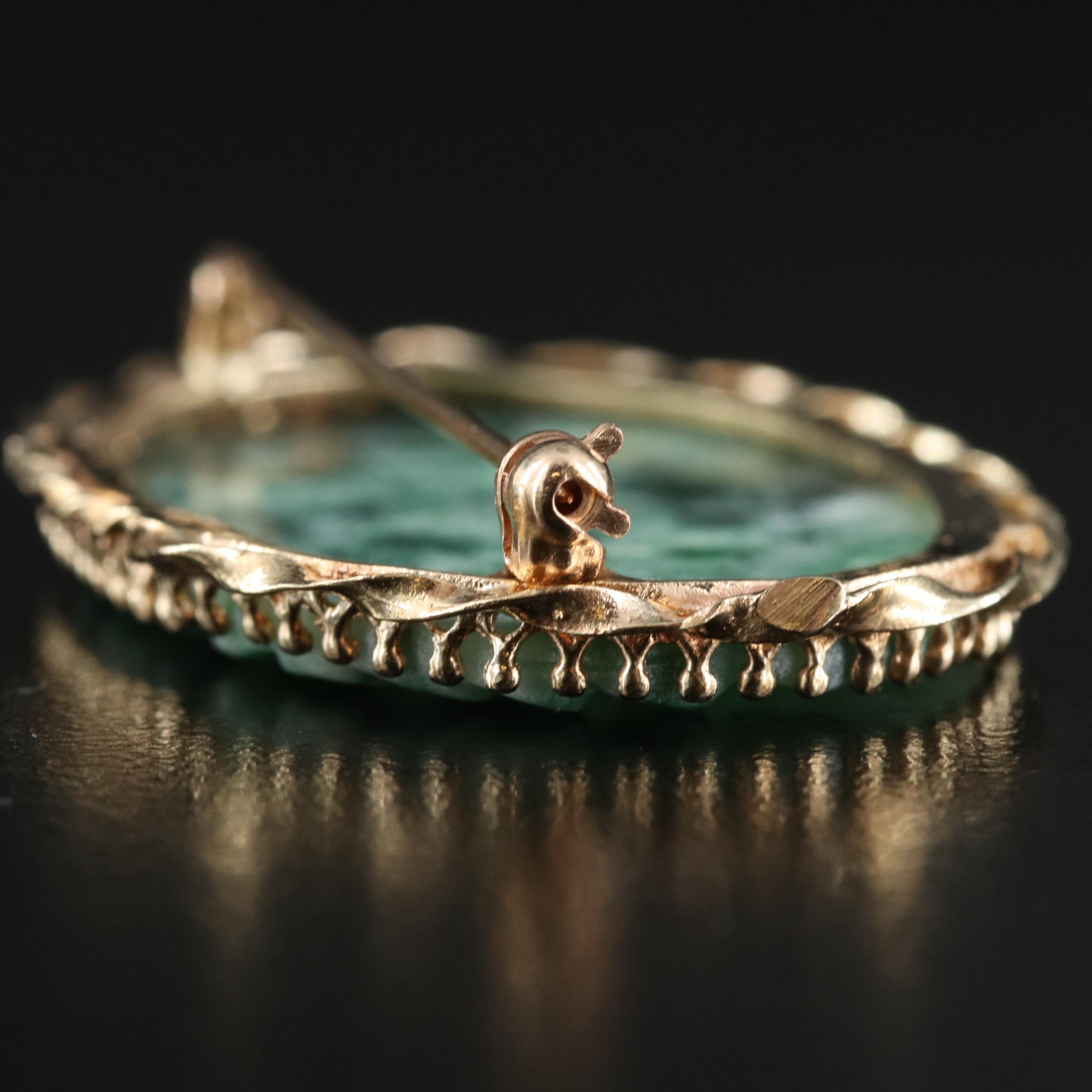 14K Carved Jadeite Brooch