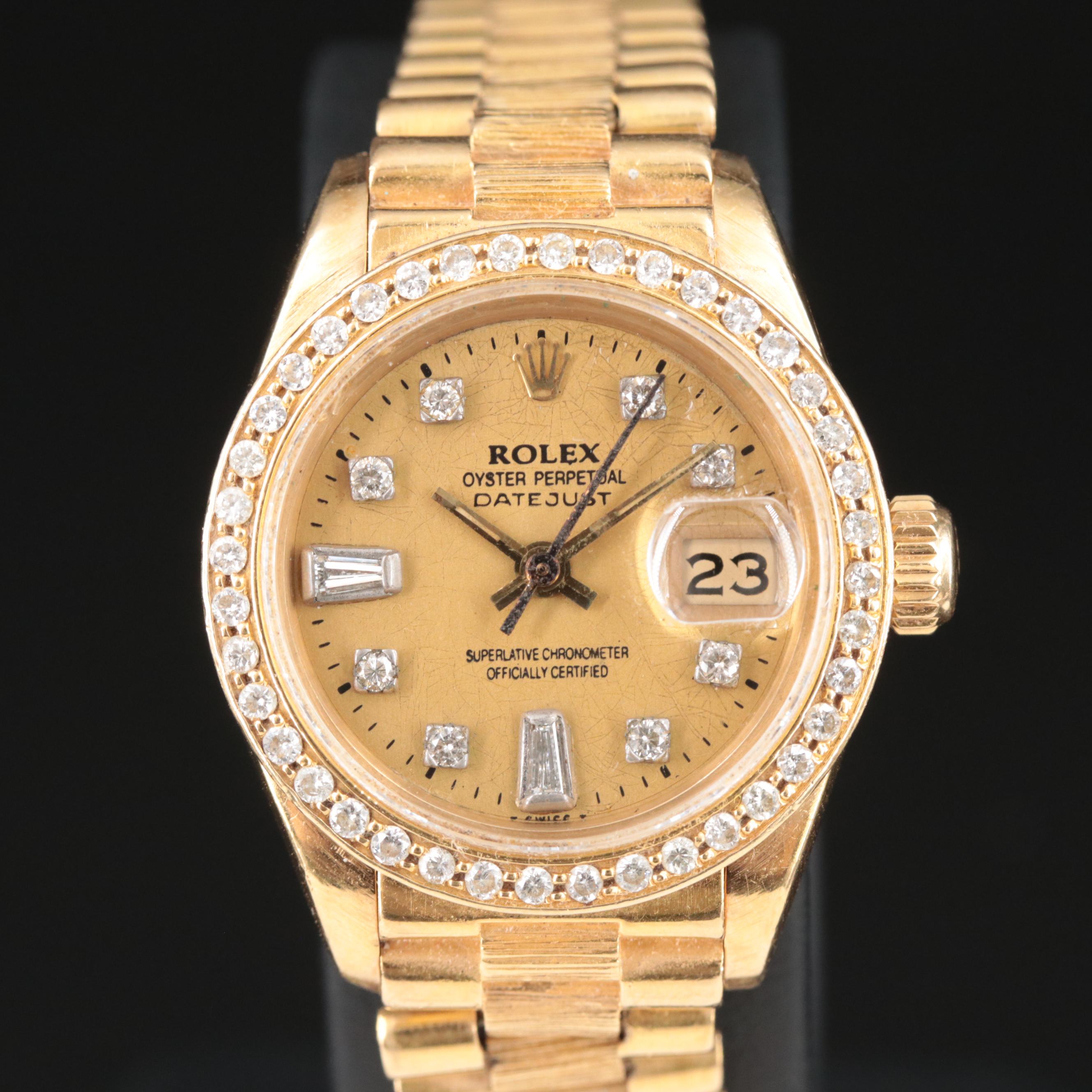 1980 Rolex Custom Diamond Datejust President Band Watch