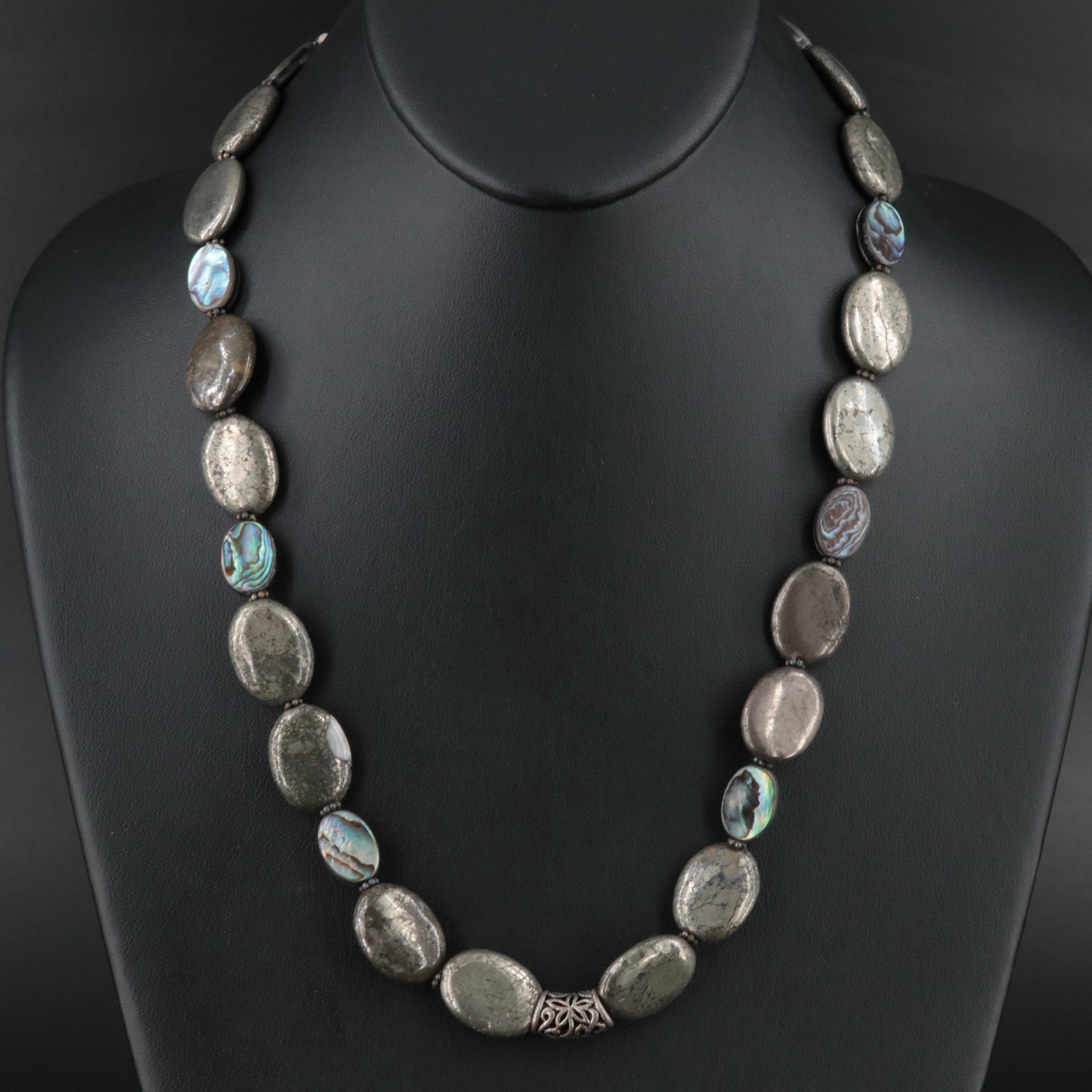 Donna Dressler Sterling Pyrite and Abalone Necklace
