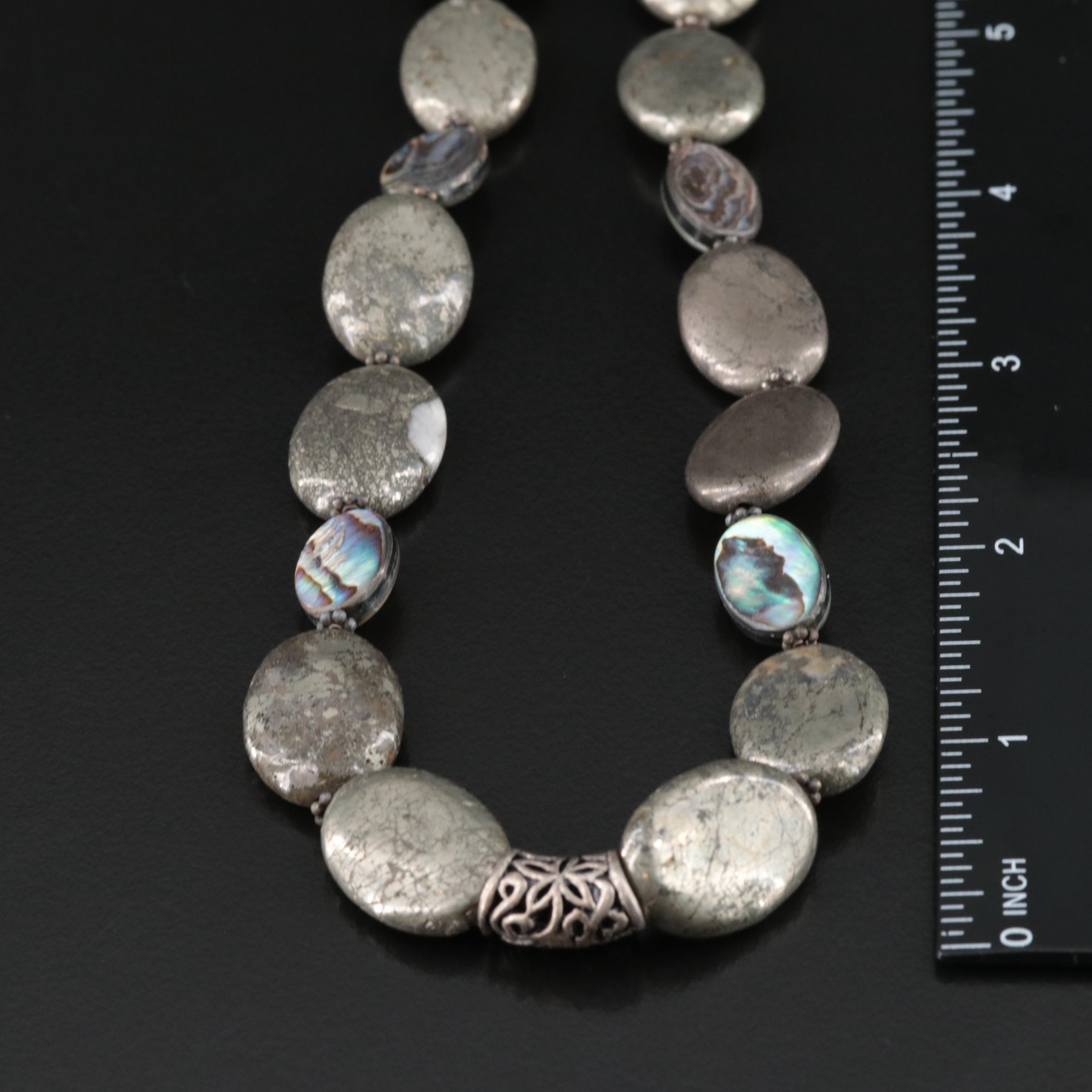 Donna Dressler Sterling Pyrite and Abalone Necklace