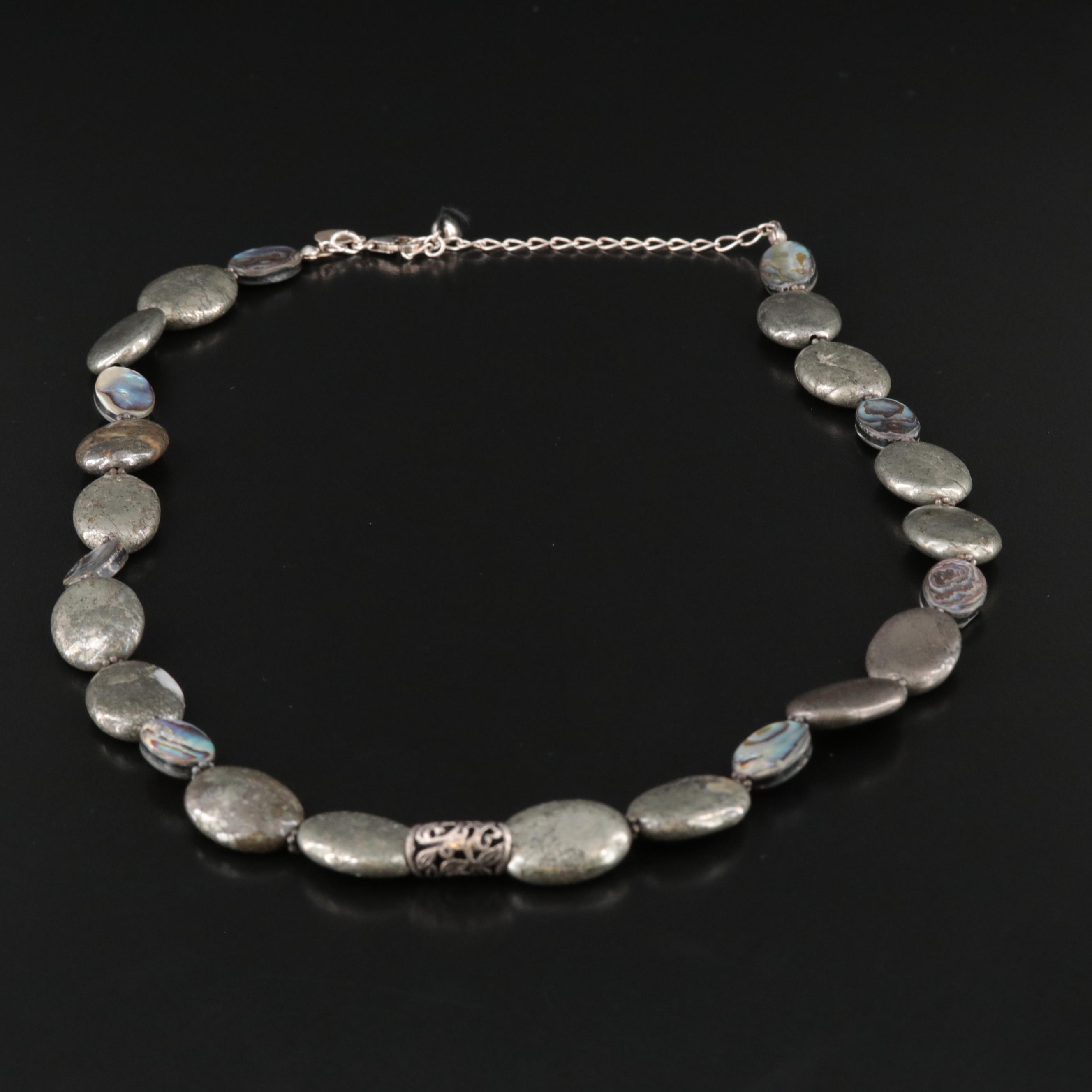 Donna Dressler Sterling Pyrite and Abalone Necklace