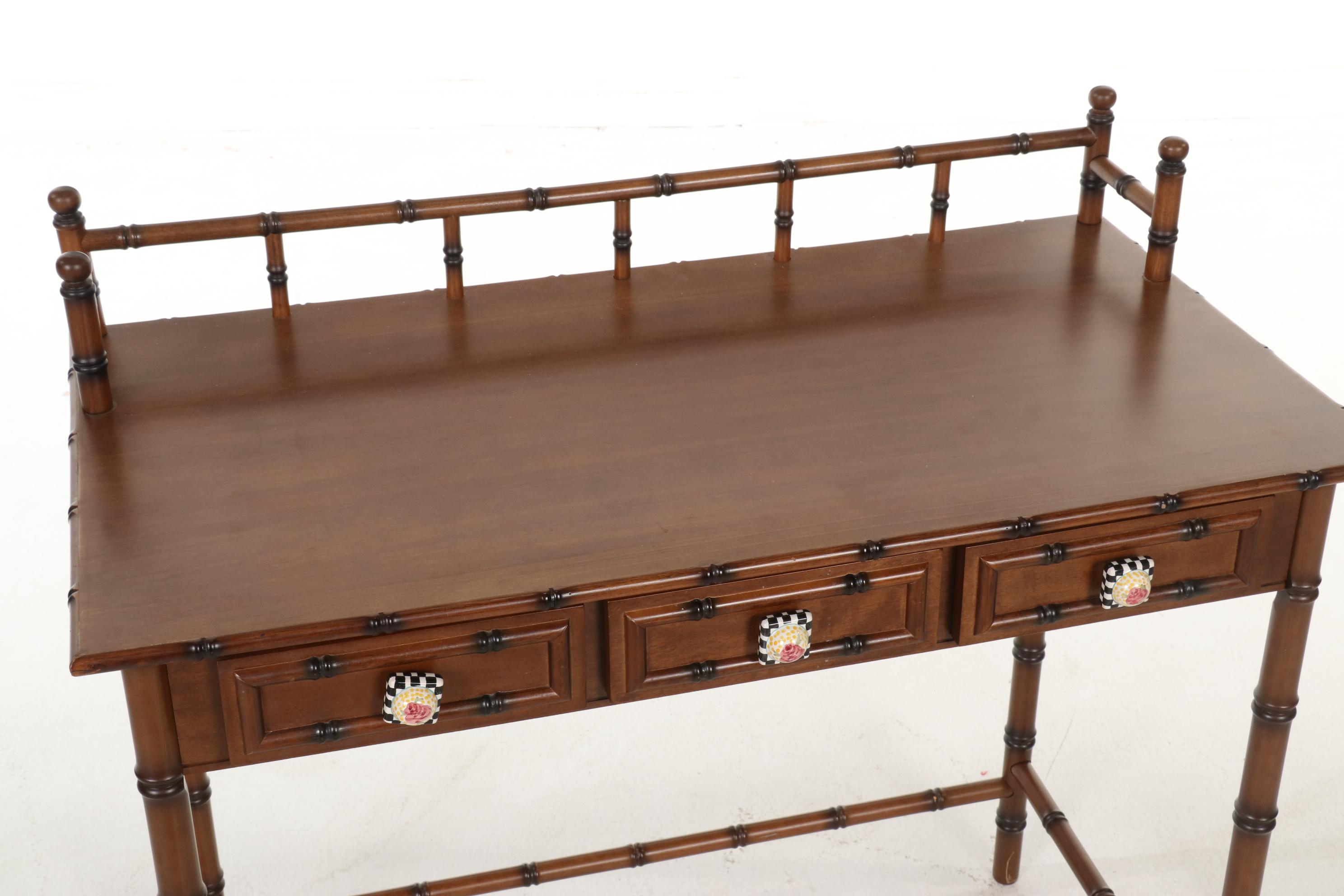 Regency Style Faux Bamboo Writing Desk with MacKenzie-Childs Knobs