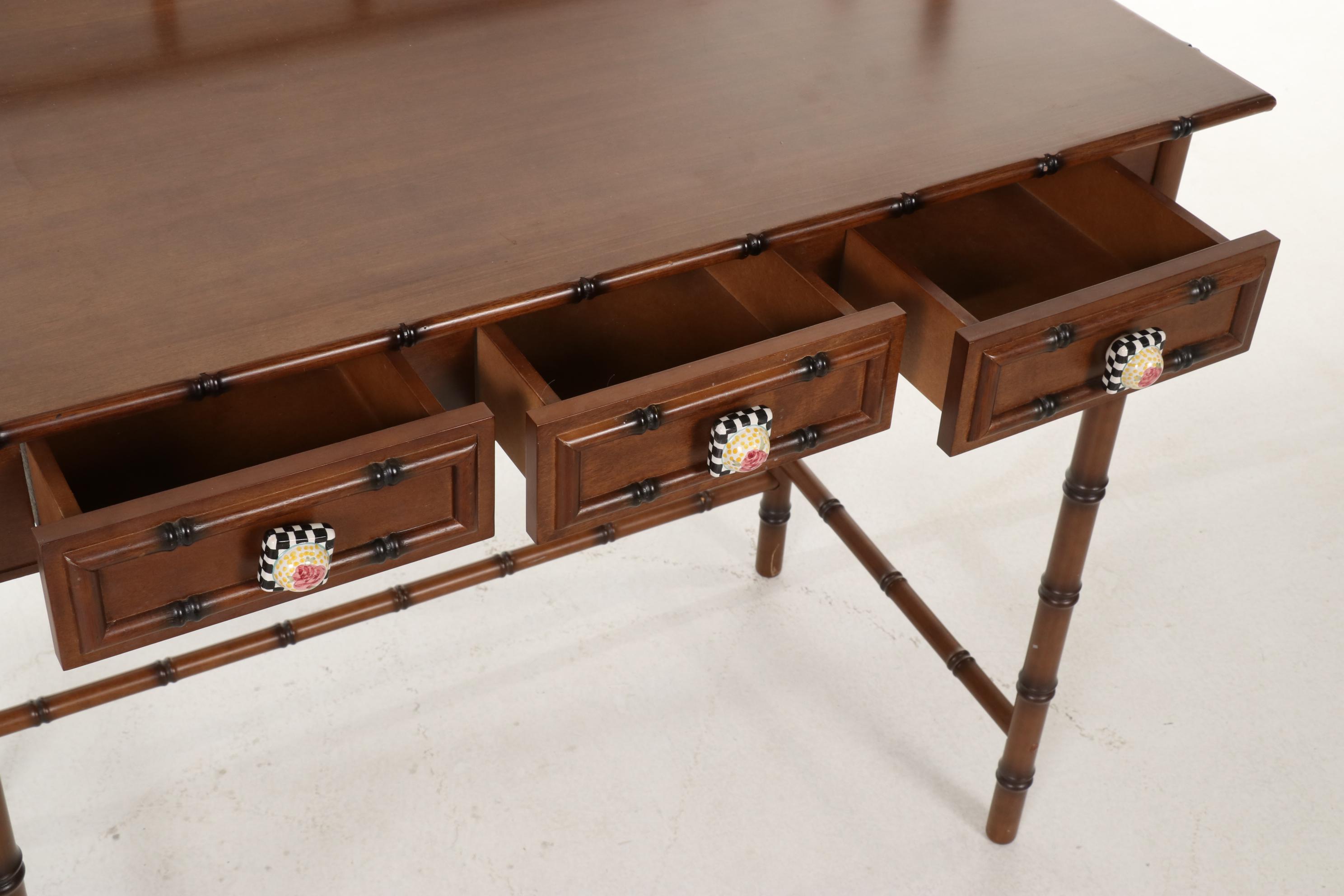 Regency Style Faux Bamboo Writing Desk with MacKenzie-Childs Knobs