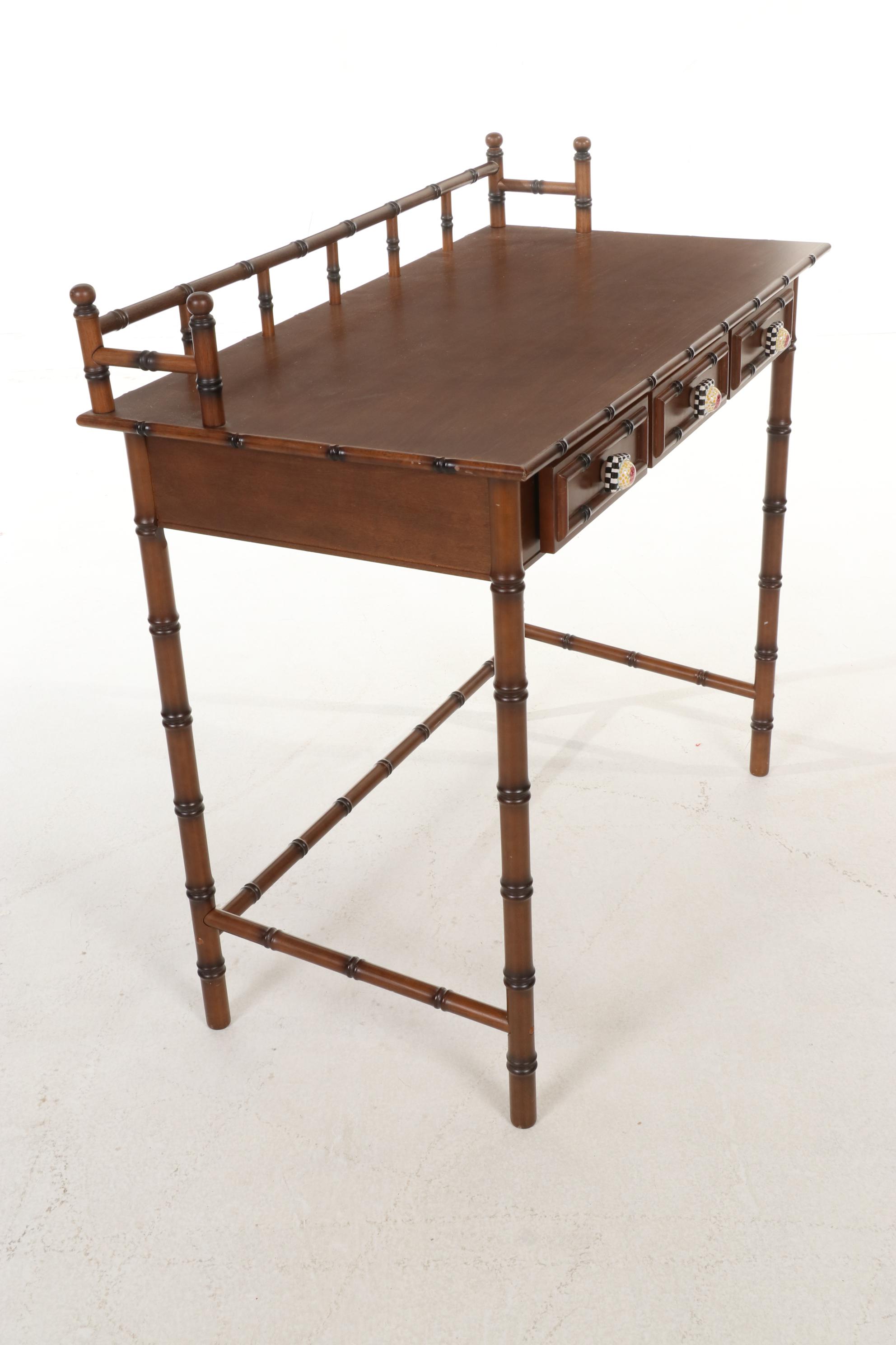 Regency Style Faux Bamboo Writing Desk with MacKenzie-Childs Knobs