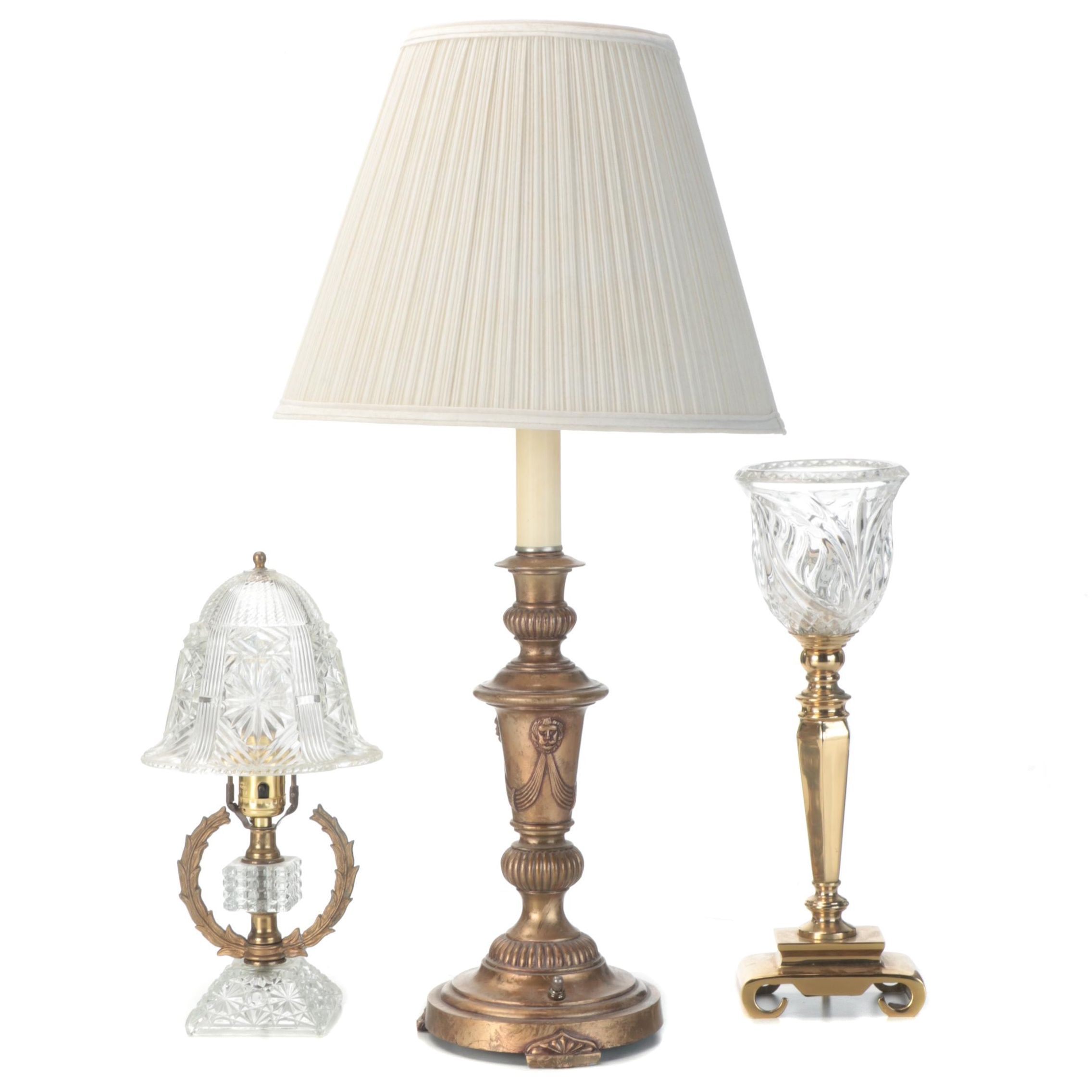 Cast Metal and Cut Glass Accent and Table Lamps, Late 20th Century EBTH