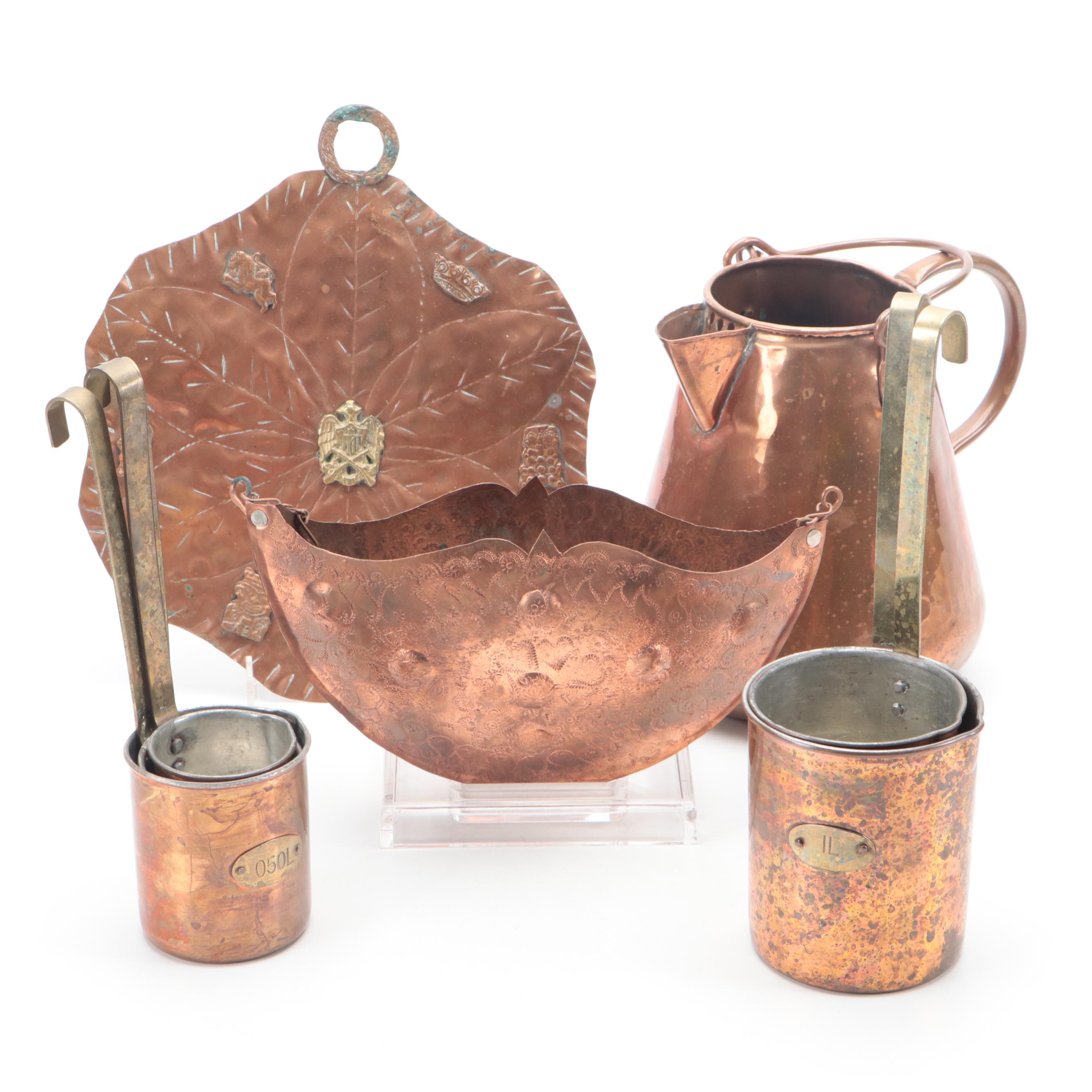 Copper Measuring Ladles with Kettle and Other Decor