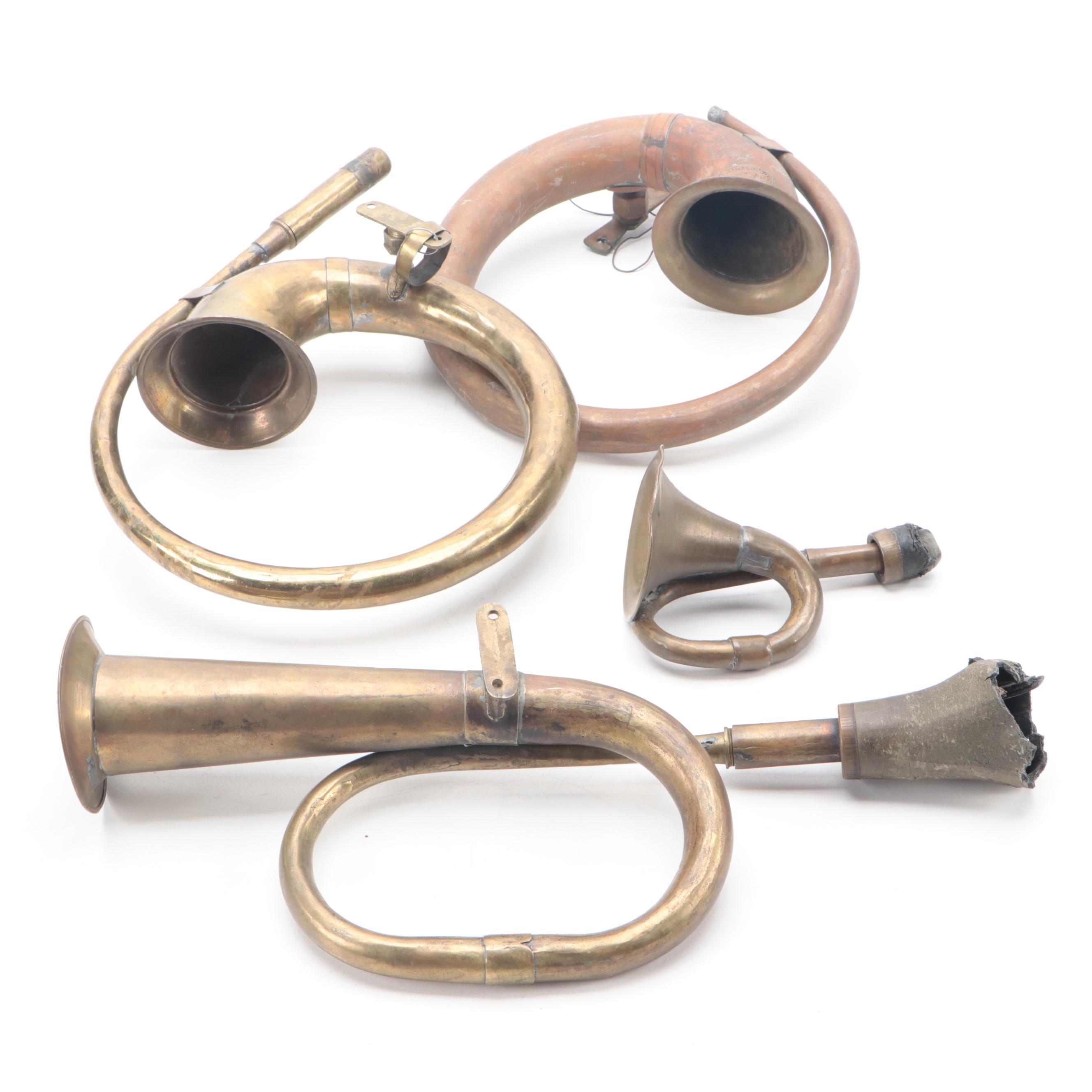 Lion Brand Copper and More Brass Squeeze Bulb Car Horns, Early/ Mid-20th C