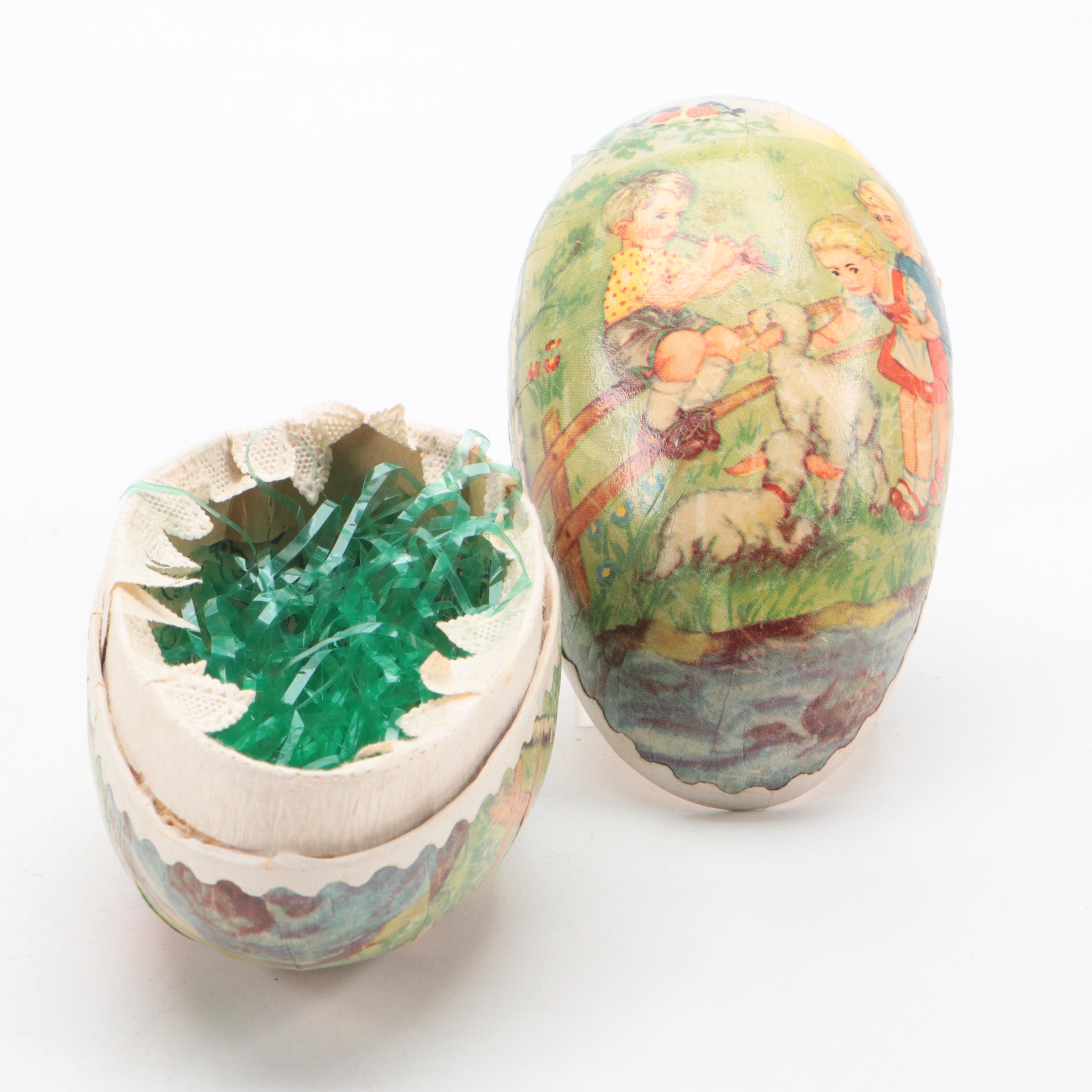 German Papier-Mache Candy Containers and Other Egg Shaped Figurines