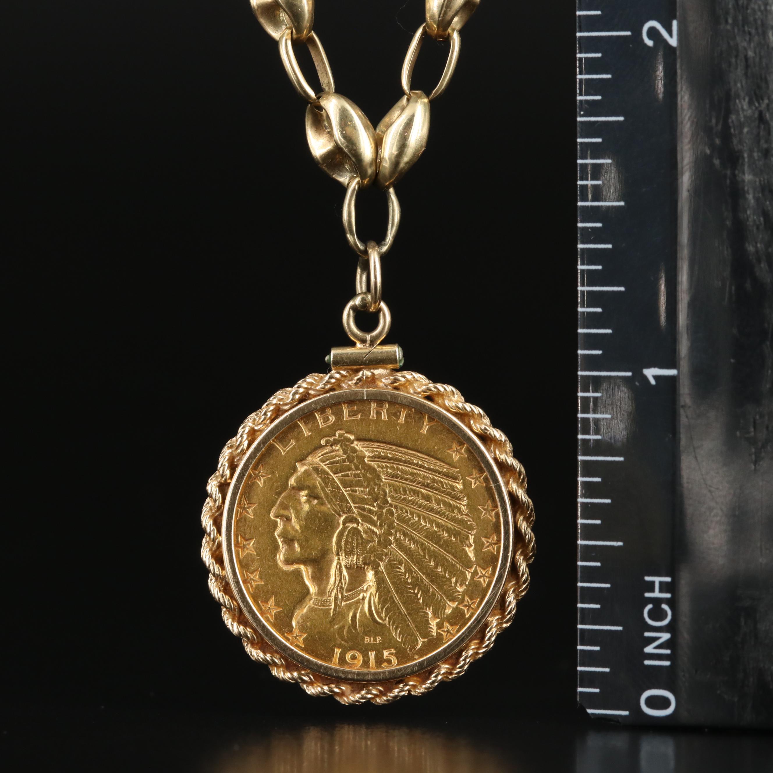 14K Necklace with 1915-S Indian $5 Gold Coin