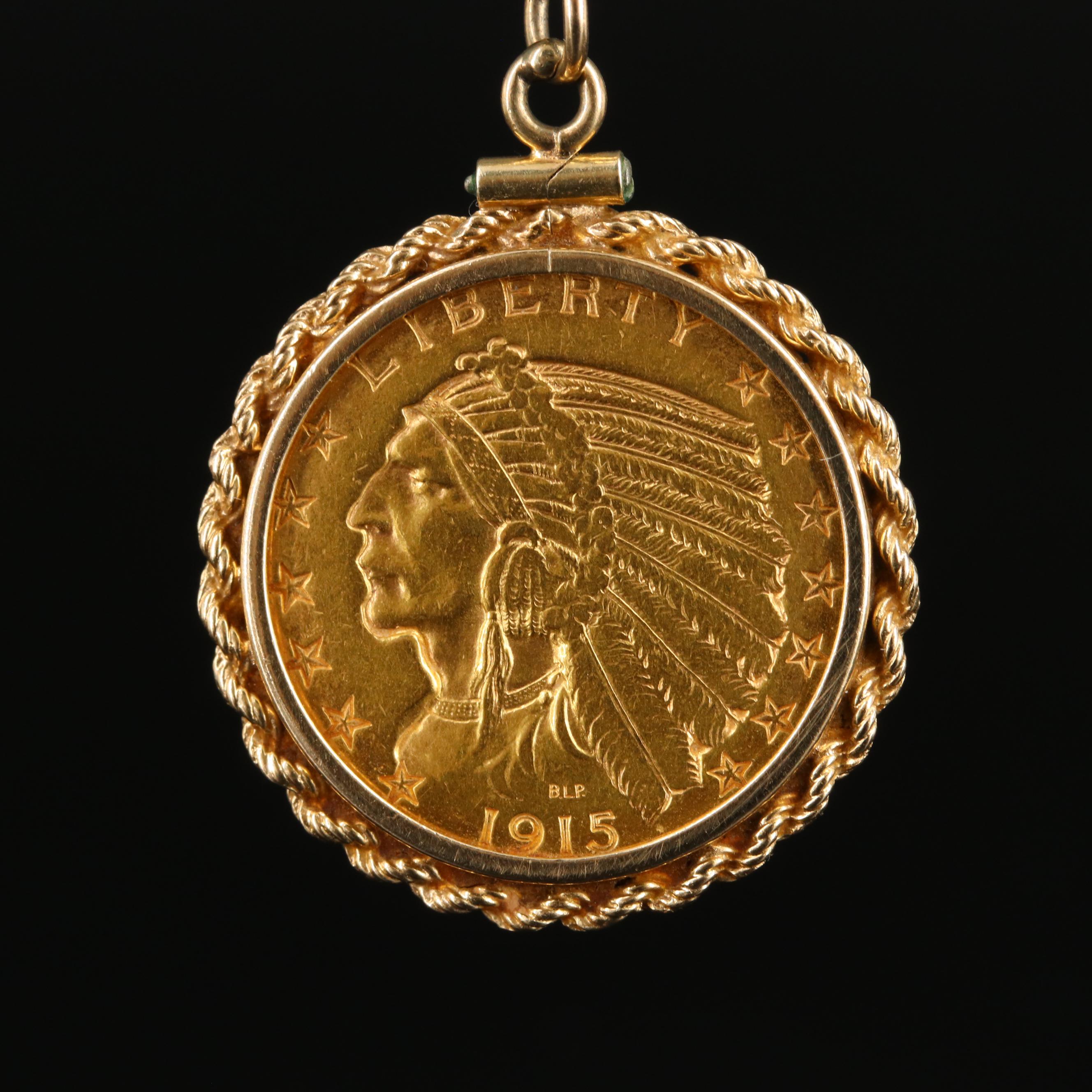 14K Necklace with 1915-S Indian $5 Gold Coin