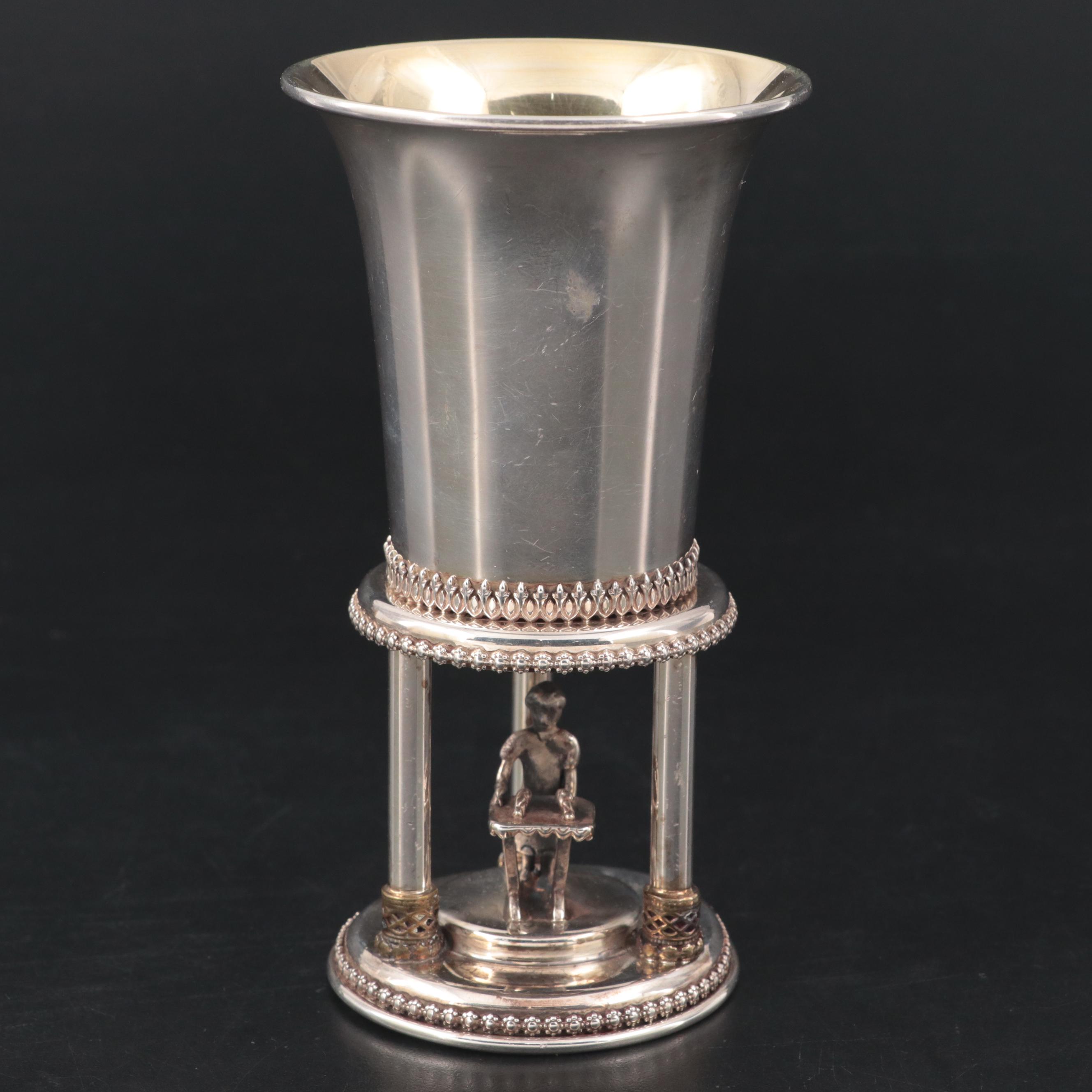 Bat Mitzvah Sterling Silver Kiddush Cup with Figural Base