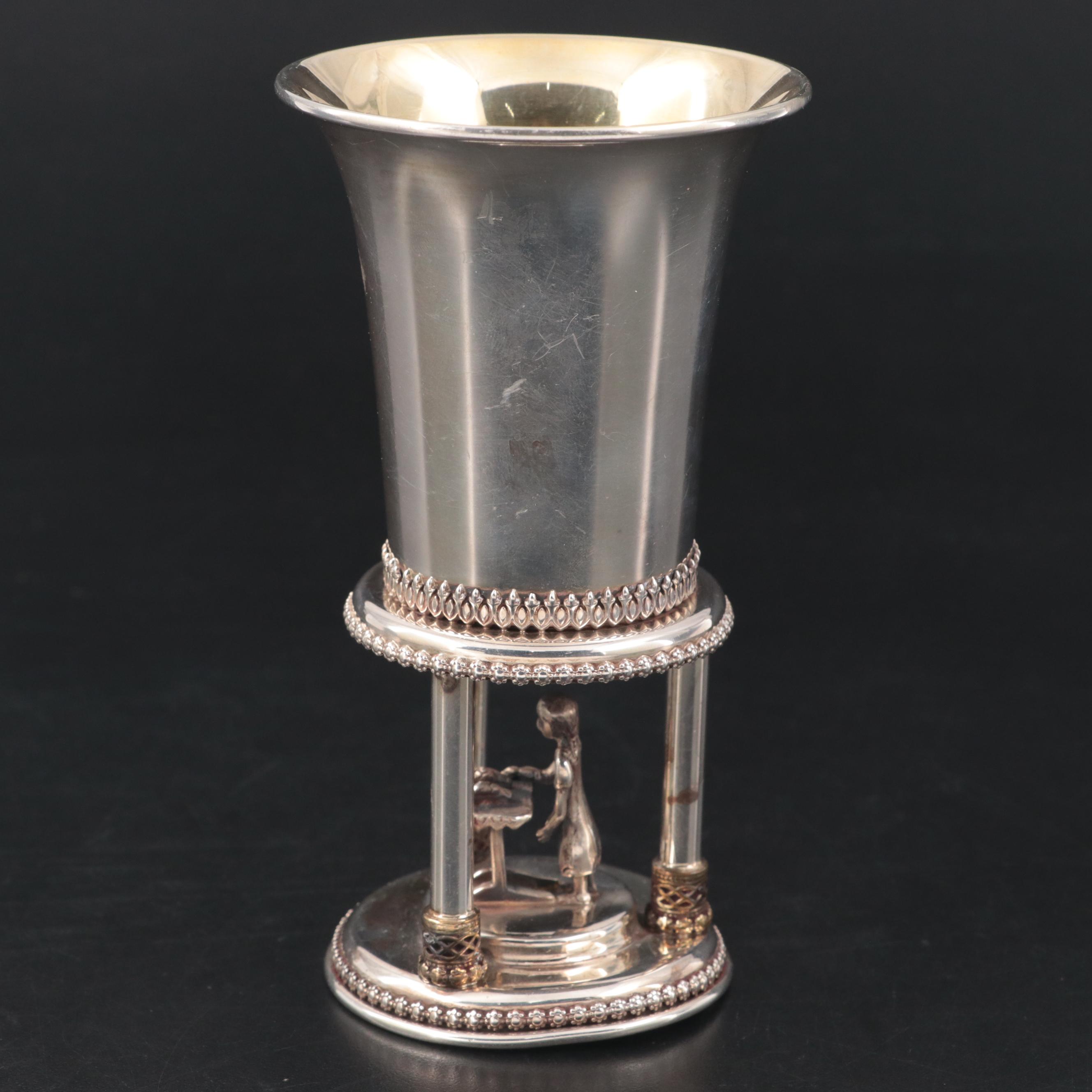 Bat Mitzvah Sterling Silver Kiddush Cup with Figural Base EBTH