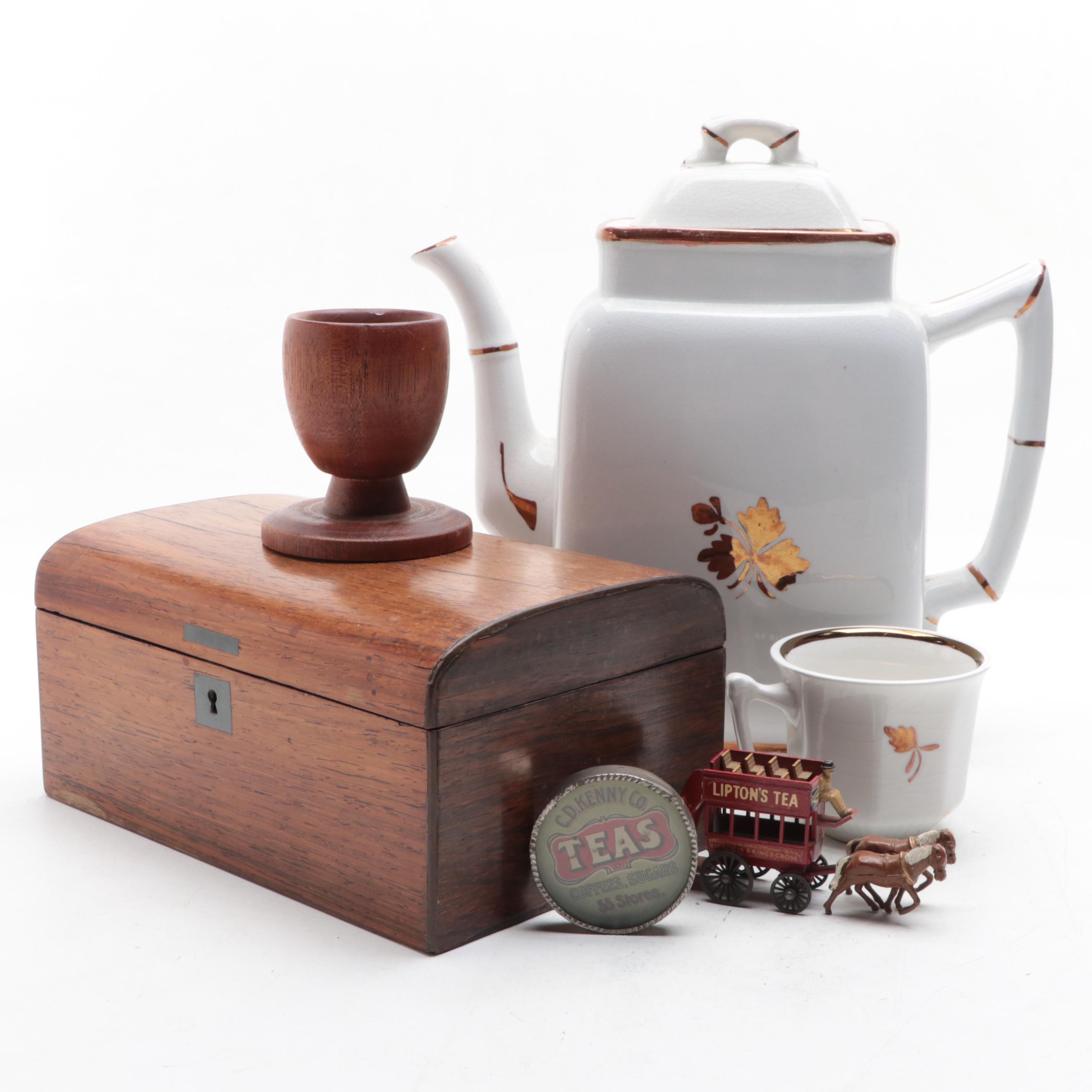 Victorian Tea Caddy with Tea Leaf Ironstone Tableware and Other Decor