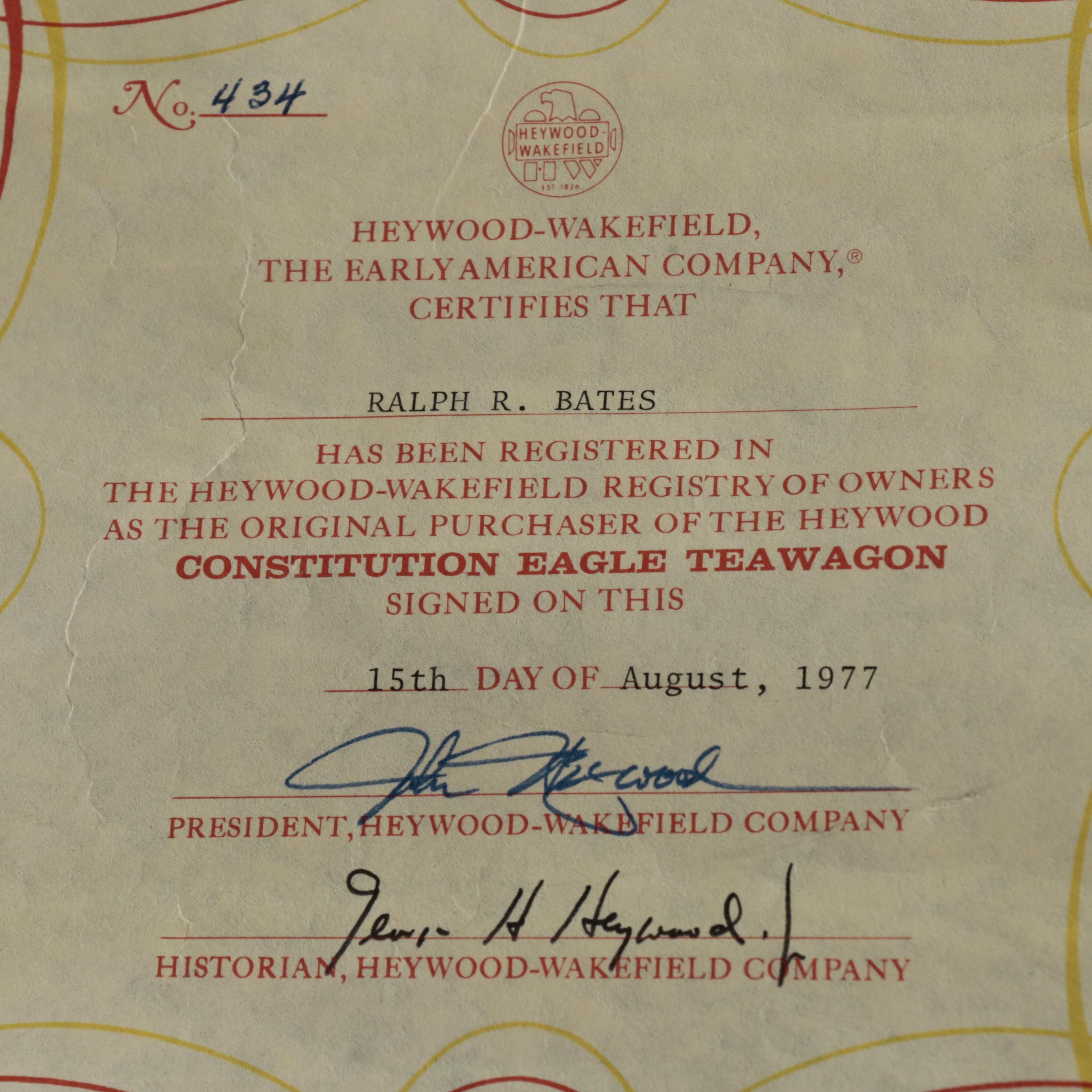 Heywood-Wakefield "Constitution Eagle" Tea Wagon, Limited Edition 434/850