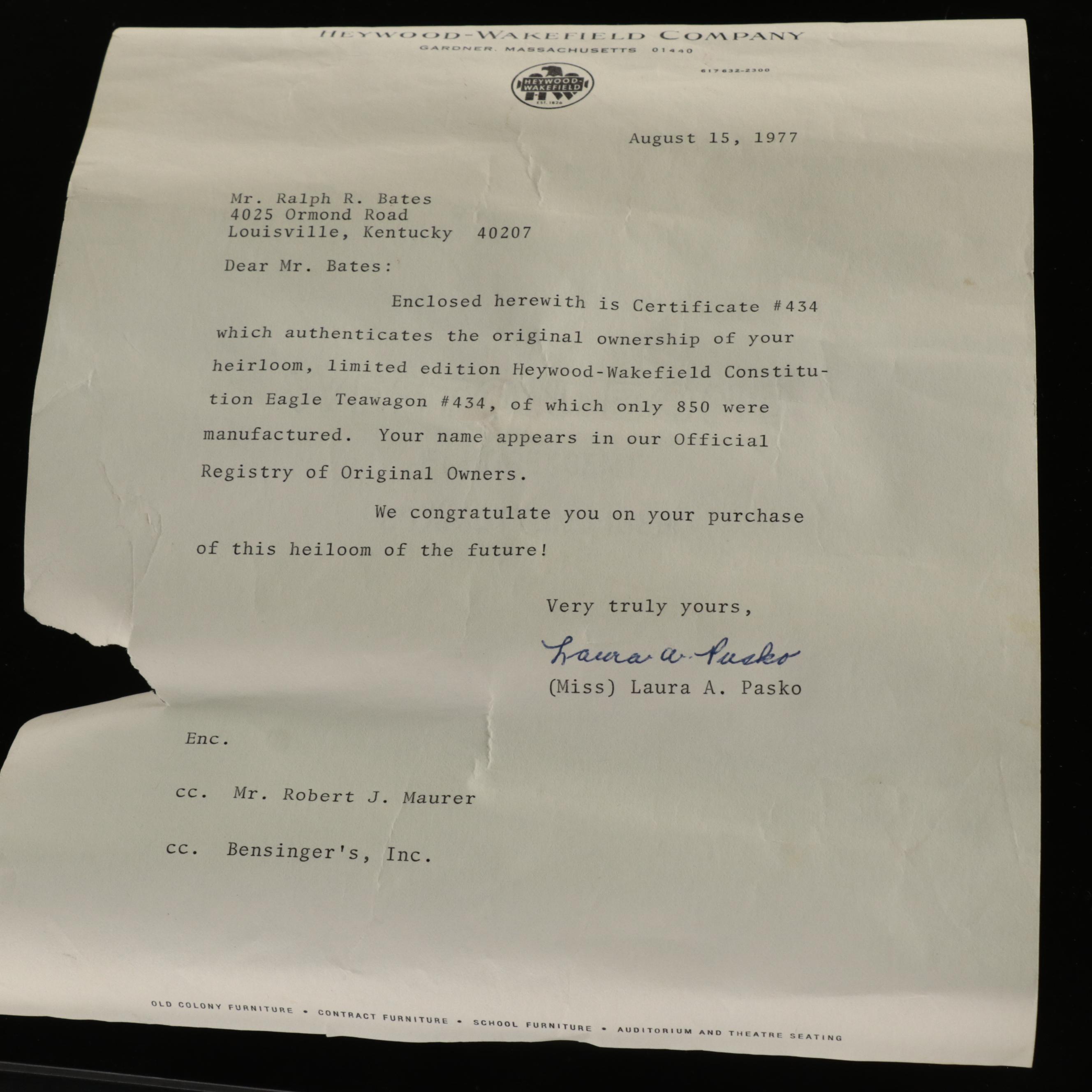 Heywood-Wakefield "Constitution Eagle" Tea Wagon, Limited Edition 434/850